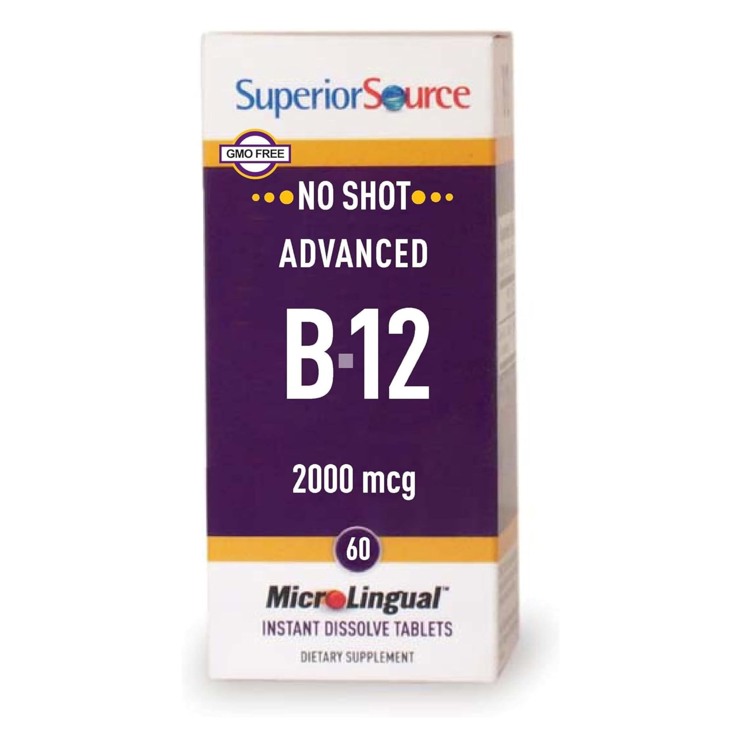 Superior Source NO Shot Advanced B-12 2000 mcg - Vitamin B12 Supplement Supports Heart Health & Healthy Energy - Methylcobalamin Supplement Formula - 60 Sublingual Dissolving Tablets