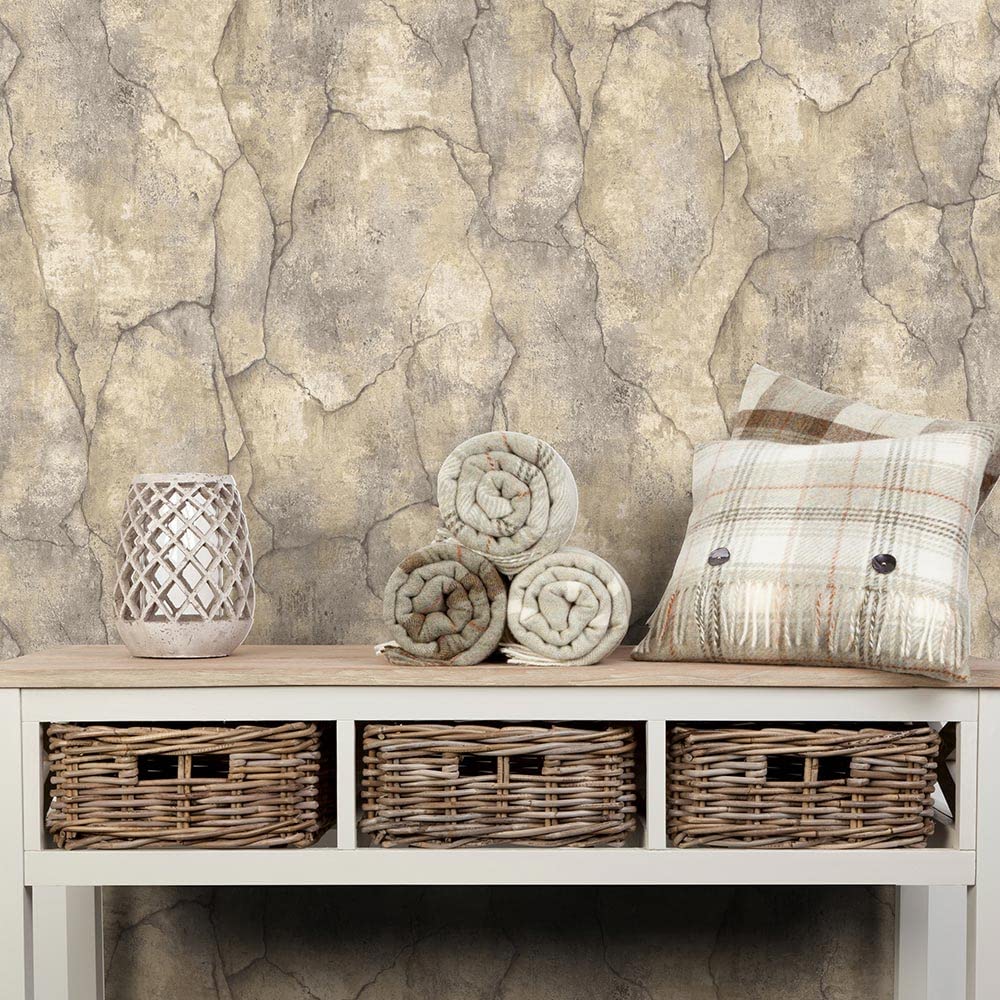 10237-11 Non-Woven Wallpaper Stone Wall Brown Imitation