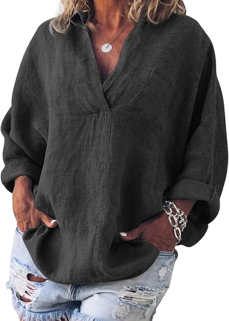Blouse Femme Cintrée Été Uni Bouton Tunique Col V Profond Coton - Tunique Femme Scolaire Classique Respirante