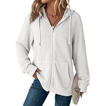 Women's Full Zip Up Hoodies Waffle Knit Long Sleeve Sweatshirt Tops