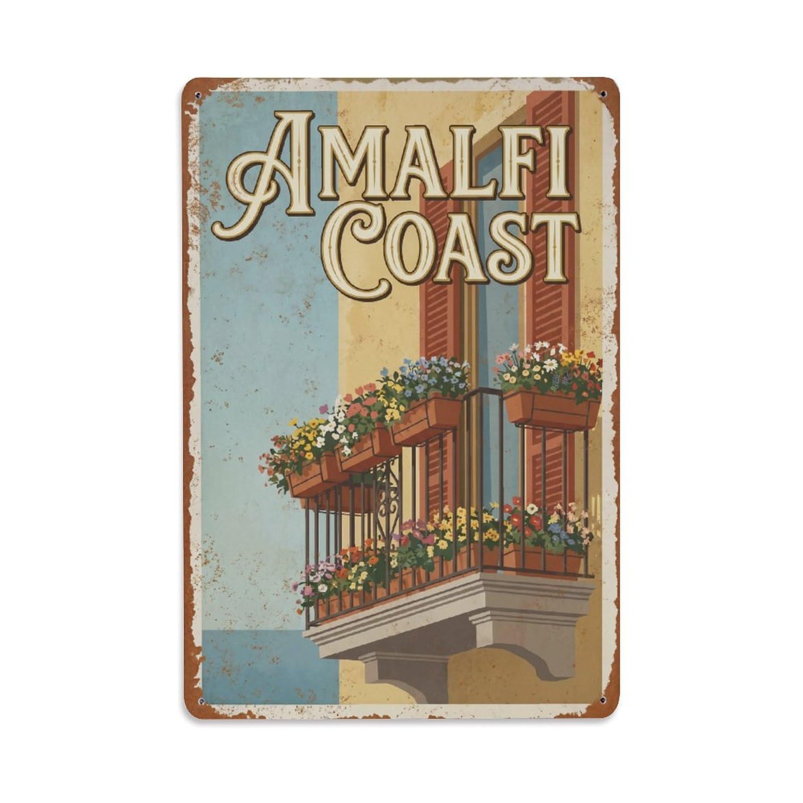 Vintage Travel Balcony Italy Seaside Metal Tin Sign
