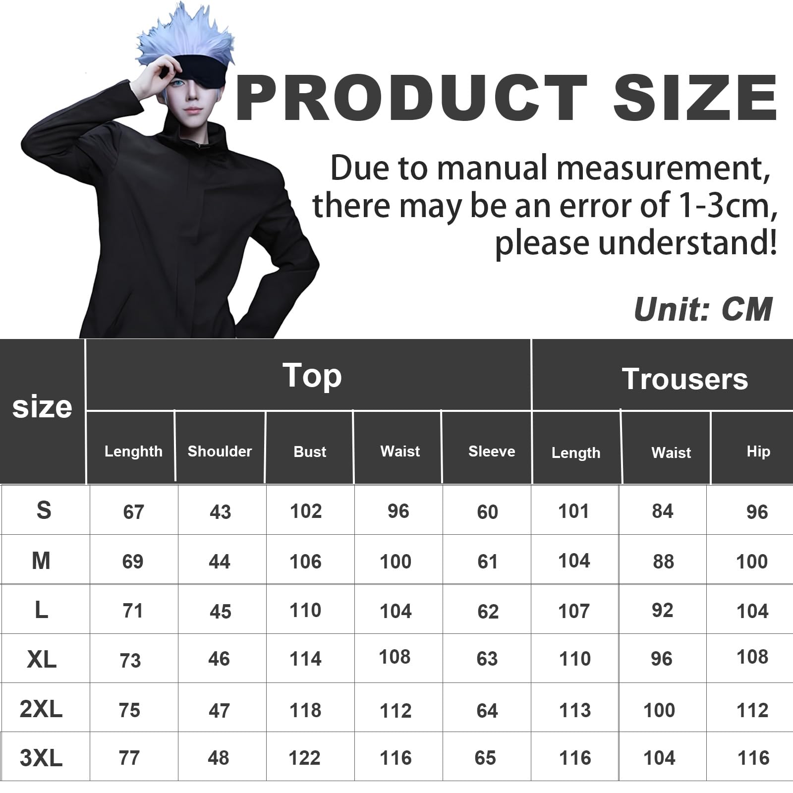 MeYuxg Satoru Gojo Anime Cosplay Costume, Gojo Satoru School Uniform Jacket with Eye Mask - Image 2