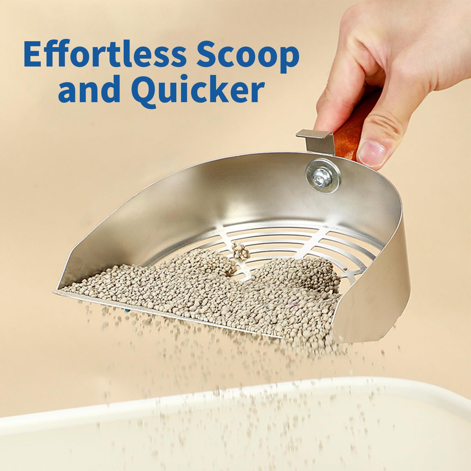 Stainless Steel Metal Cat Litter Scoop with Holder,Heavy Duty Litter Scooper & Speed Sifter,Dual-Width Holes for Quick Cleanin,Suitabla cat Scooper for Cat Litter Box,Durable, Heavy Duty - image 3