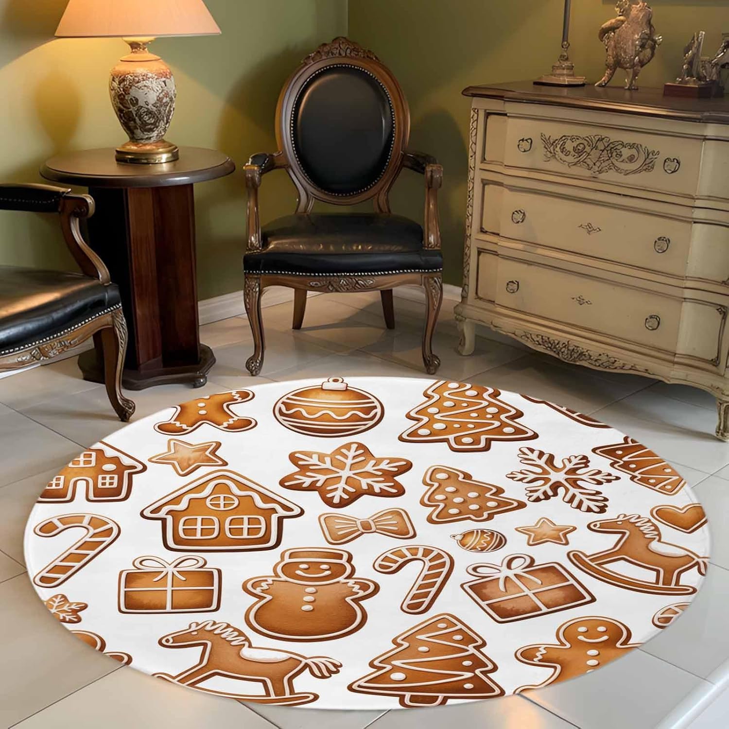 Amazon.com: Christmas Tree Gingerbread Man Round Rugs for Living Room ...
