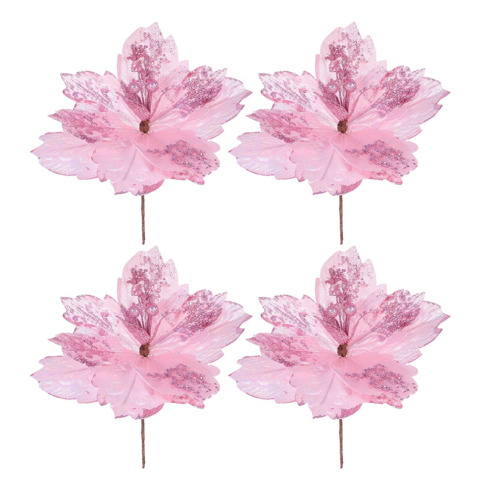 NUOBESTY 20 Stück Weihnachtsstern Kunstblume mit Seidenglitzer für Rosa