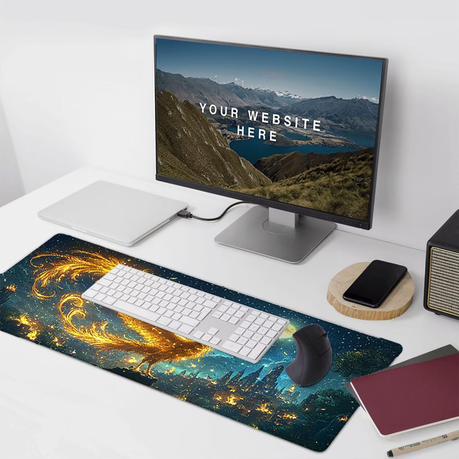 Podkładka pod mysz do gier XXL Mousepad 1000 x 500 mm, duża podkładka pod biurko z antypoślizgową gumową podstawą dla graczy, komputer, poprawia precyzję i szybkość (księżyc Phoenix) X975
