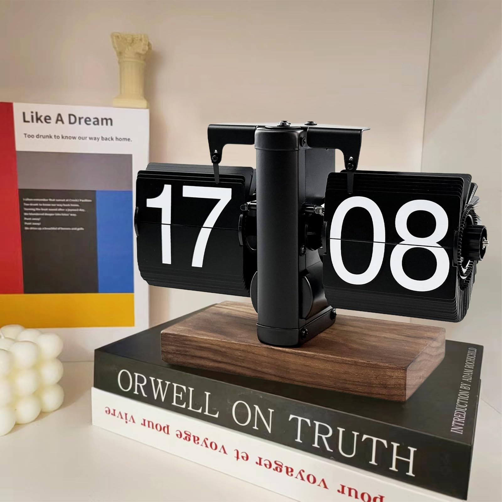 Flylin Digitale Klappuhr, Retro-automatische Mechanische Flip Uhr mit Sichere Basis, 24 Stunden Schwarz Kreative Vintage-Tischuhr für Zuhause Wohnzimmer Büro Schule Hotel CAF