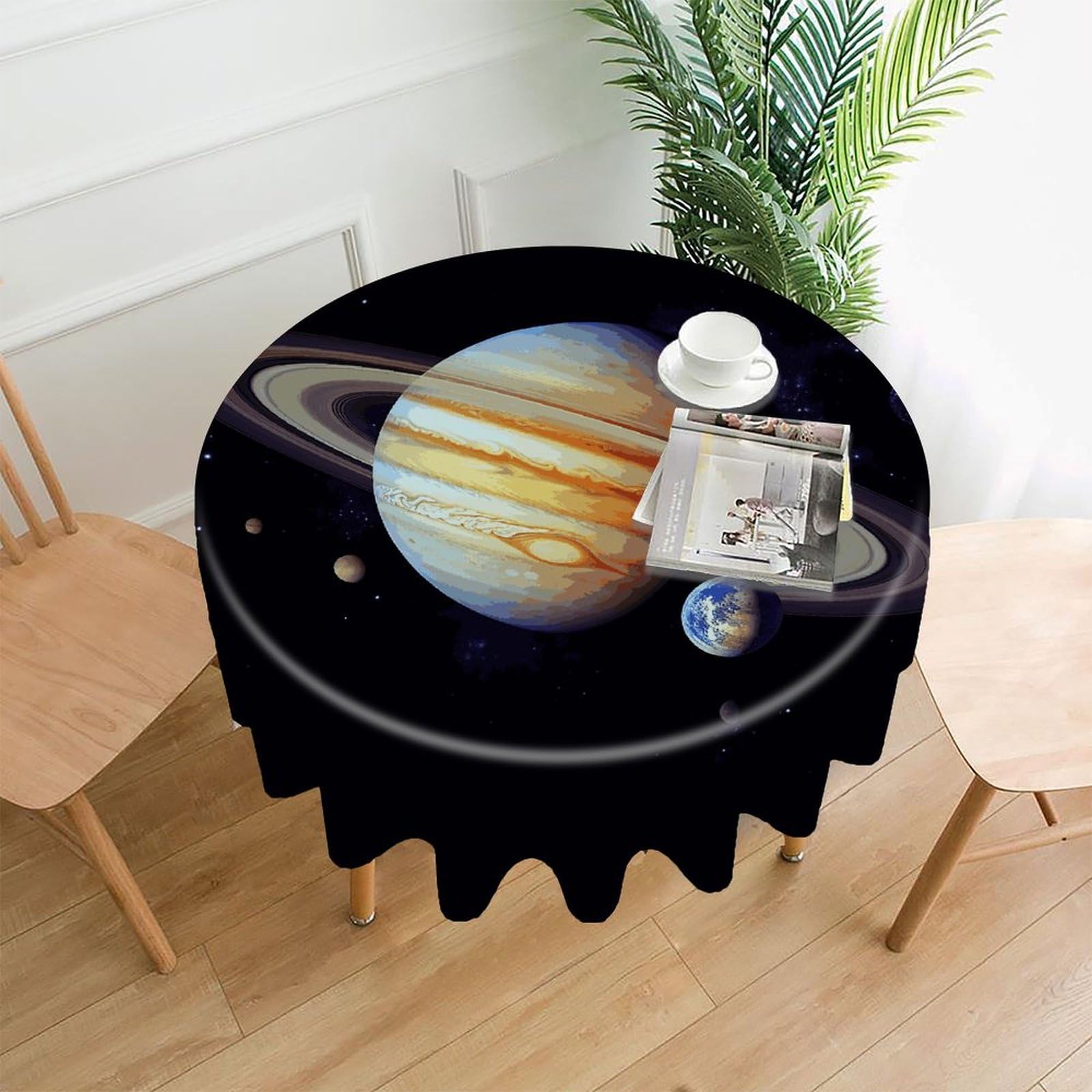 FekiLoot Planet Jupiter Round Tablecloth Cover 60 Inch Wrinkle Free Washable Polyester Fabric Table Cover Decorative Round Table Cloth for Home Dining Kitchen Party Farmhouse