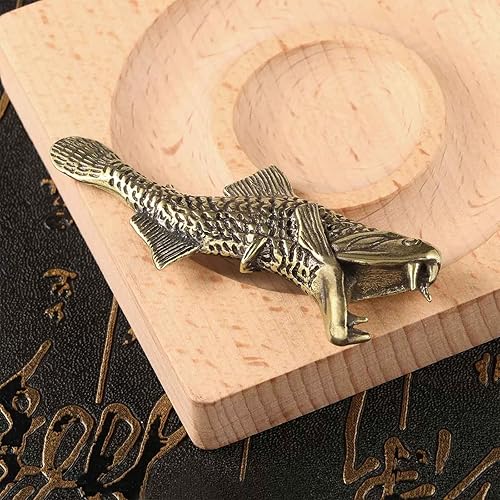 Miniatura 6 de Estatua de Arowana 2 piezas de escultura de metal sólido, mini figura de animales de latón para decoración de escritorio en casa, oficina, jardín