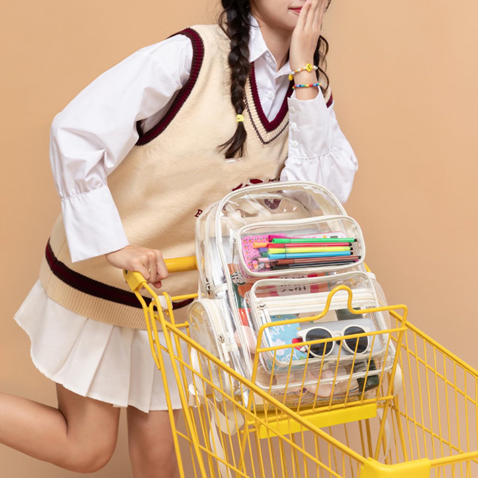 Elegante zaino da scuola trasparente zaino giapponese in PVC per uso quotidiano borse per libri di grande capacità alla moda zaino trasparente, Nero , Medium