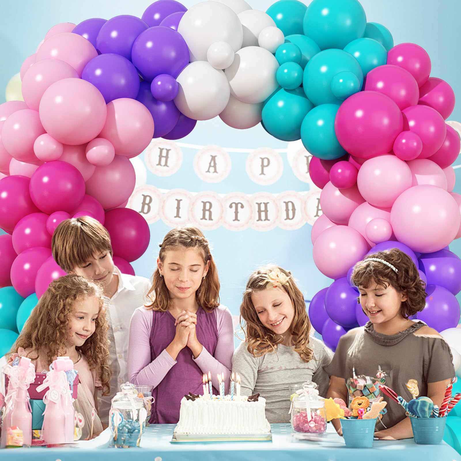 HILAVO Rosa Lila Türkis Weiß Luftballon Girlande 130 Stück Pastell Pink Lila Türkis Party Latex Ballons Girlande für Mädchen Meerjungfrau Geburtstag Hochzeit Anime Babyparty Geburtstag Party Deko