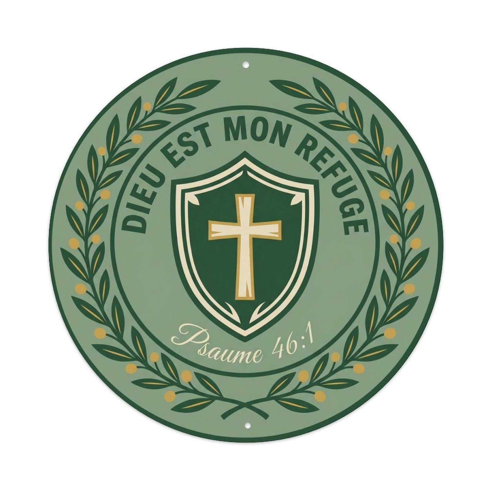 Dieu Est Mon Refuge Devotional Metal Tin Sign