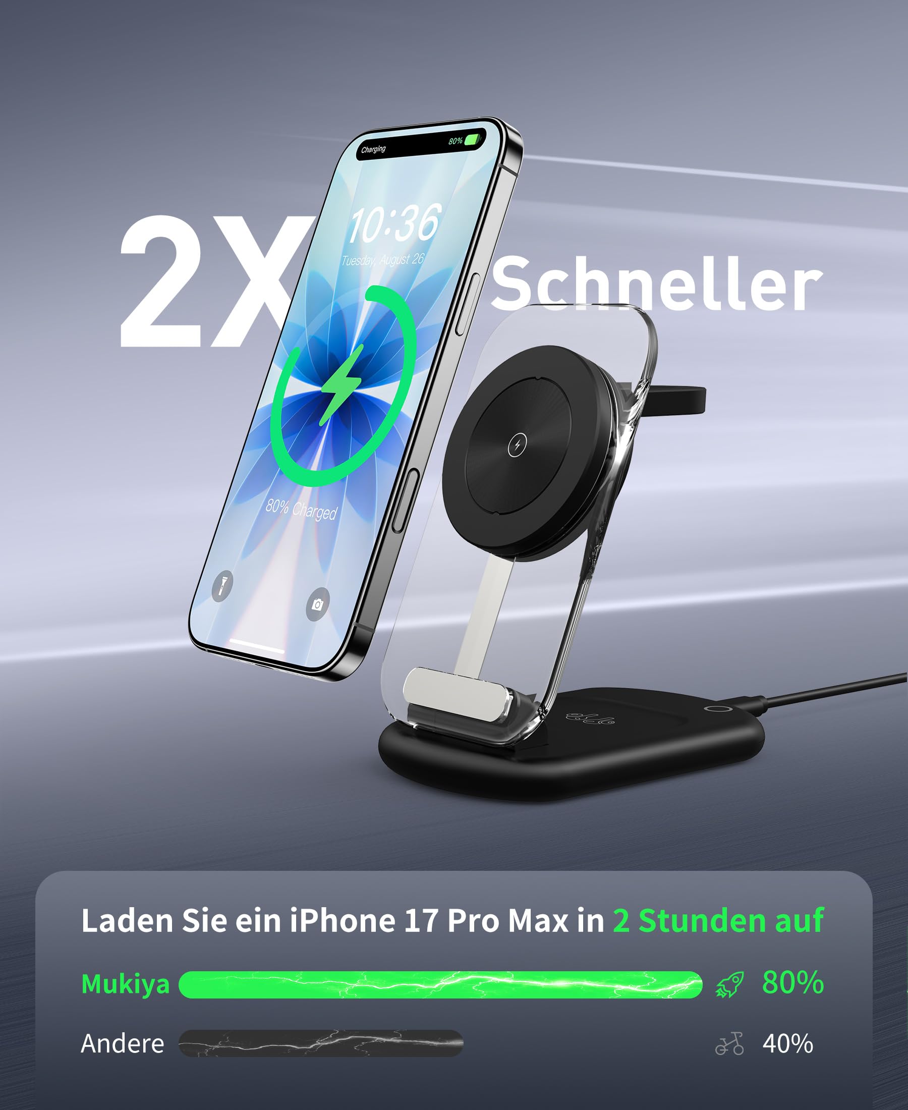 Stazione di ricarica induttiva, caricabatterie Mag Safe, 3 in 1, compatibile con iPhone 17, 16, 15, 14, 13, 12 Pro Max/Air/Plus/Pro, caricatore wireless da 15 W, pieghevole per Apple Watch10/9