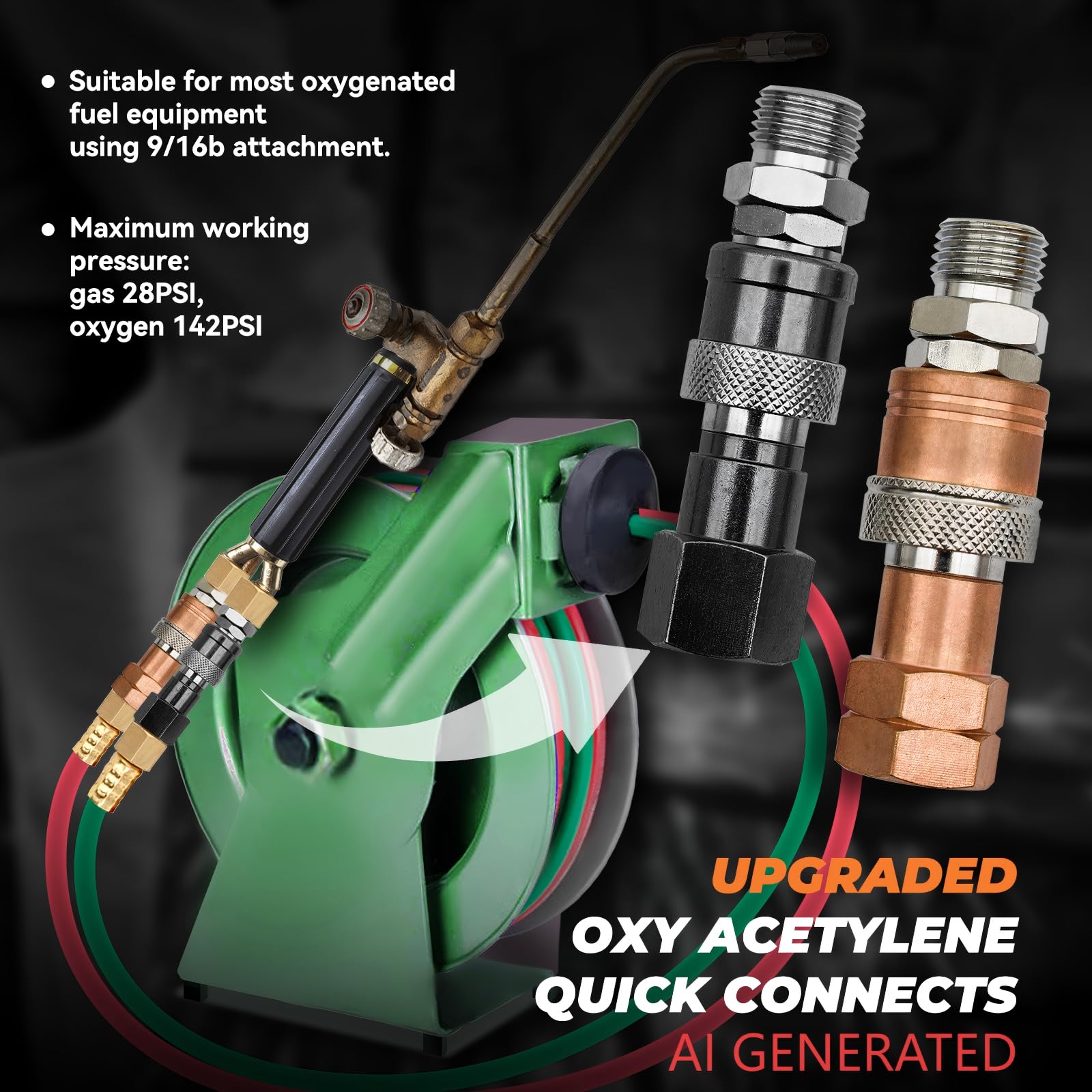 Accesorios de conexión rápida de antorcha de corte mejorados, desconexión rápida de acetileno de oxígeno utilizado para manguera a antorcha, apto para UNF B de 9/40.6 cm-18, hace que la