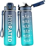 QLUR Water Bottle with Straw, 27oz Motivational Water Bottles with Time Marker to Drink, Tritan BPA Free, 750ml Sports Water Bottle with Carry Strap LeakProof for School Fitness Outdoor (1Pack)