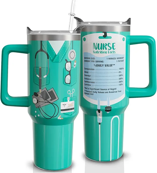 qoepfnsh Nurse Tumbler Green Nurses 30 oz Tumbler with Handle Travel Coffee Mug Cup Stainless Steel Insulated 30oz Tumblers with Lid and Straw Nurse Gifts for Women
