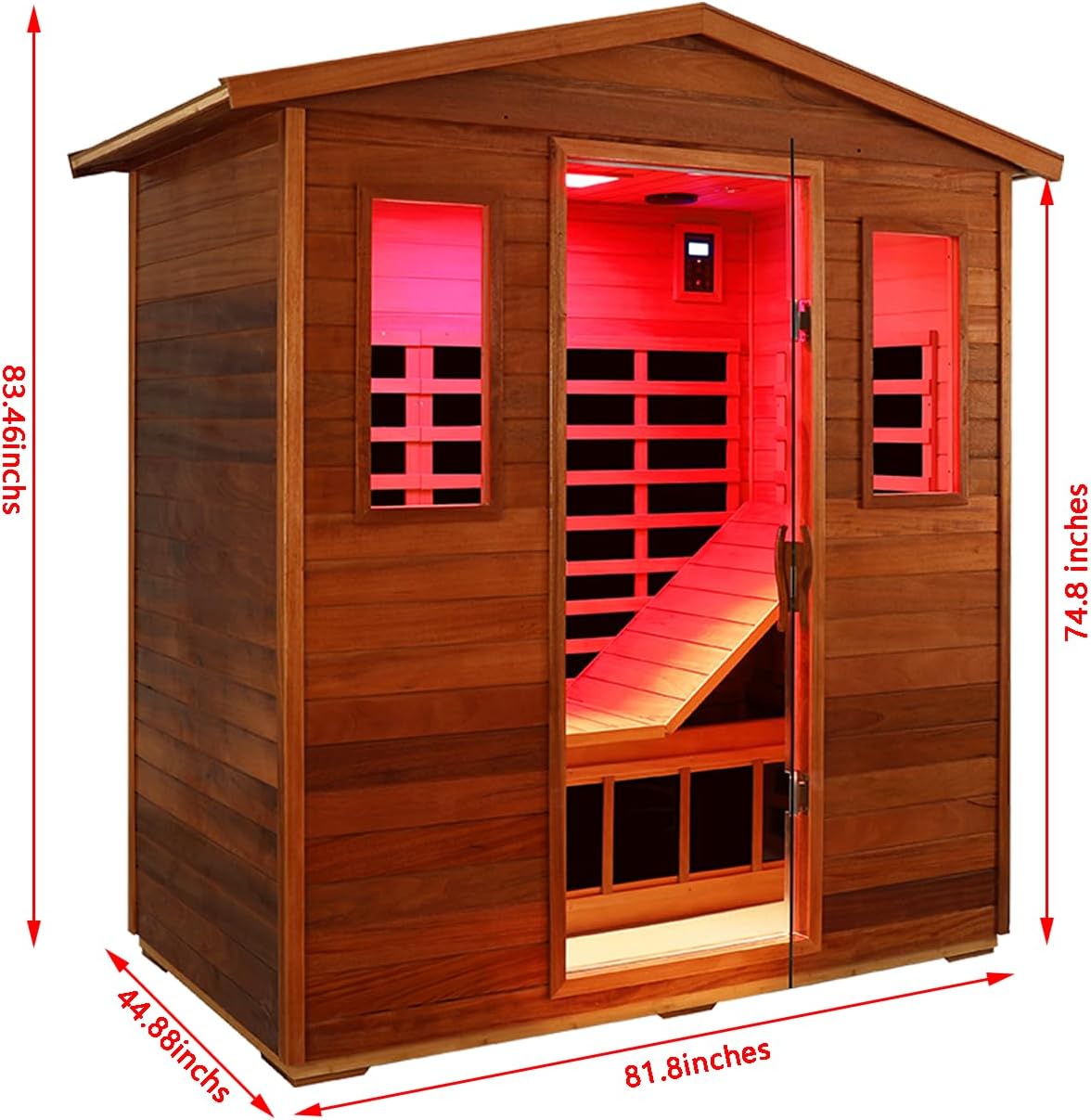Low EMF Far Infrared Sauna for Home, Mahogany 3 Person Outdoor Infrared Sauna with Recliner, 1950w, LCD Control Panel, Bluetooth Speaker, Reading Lamp, Chromotherapy Lamp and Mid Infrared Beauty Lamp