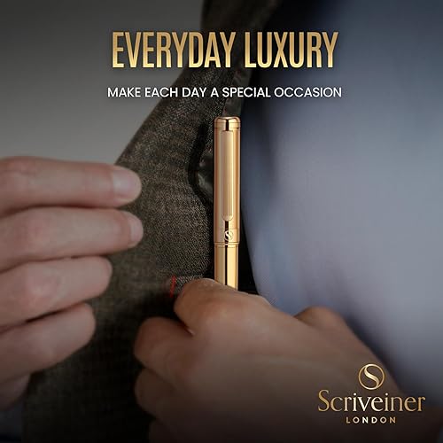 Miniatura 5 de Scriveiner Bolígrafo dorado, impresionante bolígrafo de lujo con acabado de oro de 24 quilates, repuesto Schmidt negro, el mejor juego de regalo