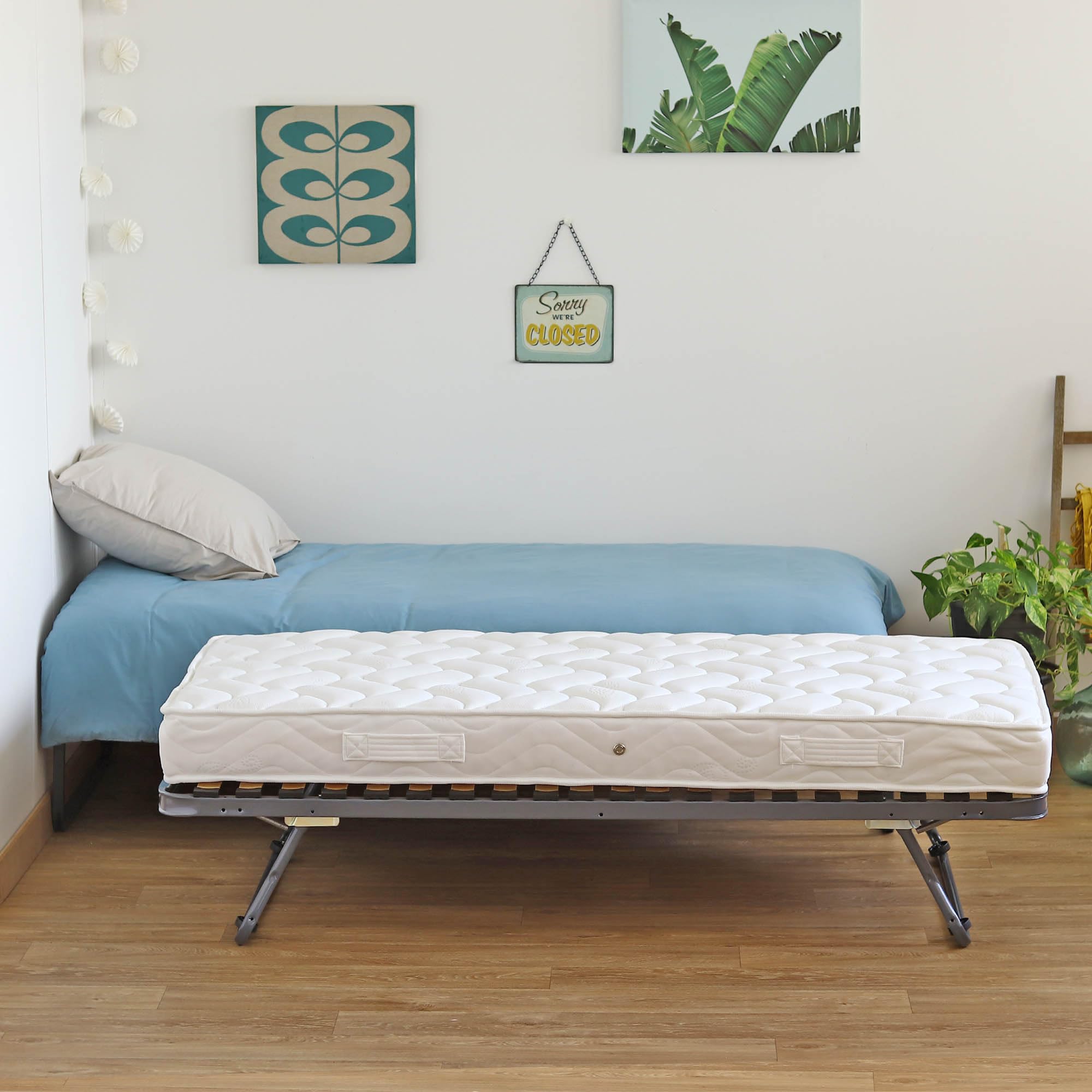 EBAC Literie Ensemble lit gigogne métal 90x190-20 Lattes Bois - Gain de Place - Made in France