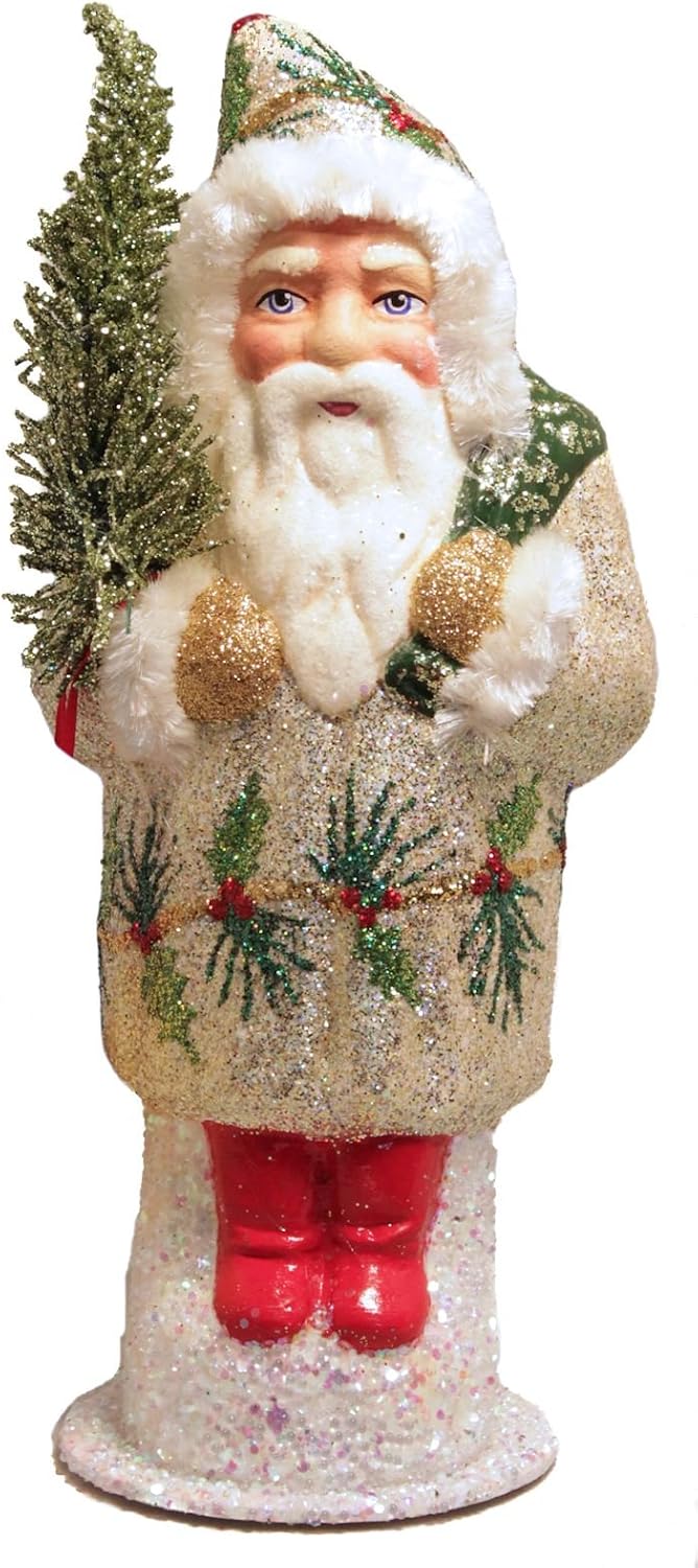 Pinnacle Peak Trading Company Schaller Ice Gold Santa with Holly German Christmas Paper Mache Candy Container