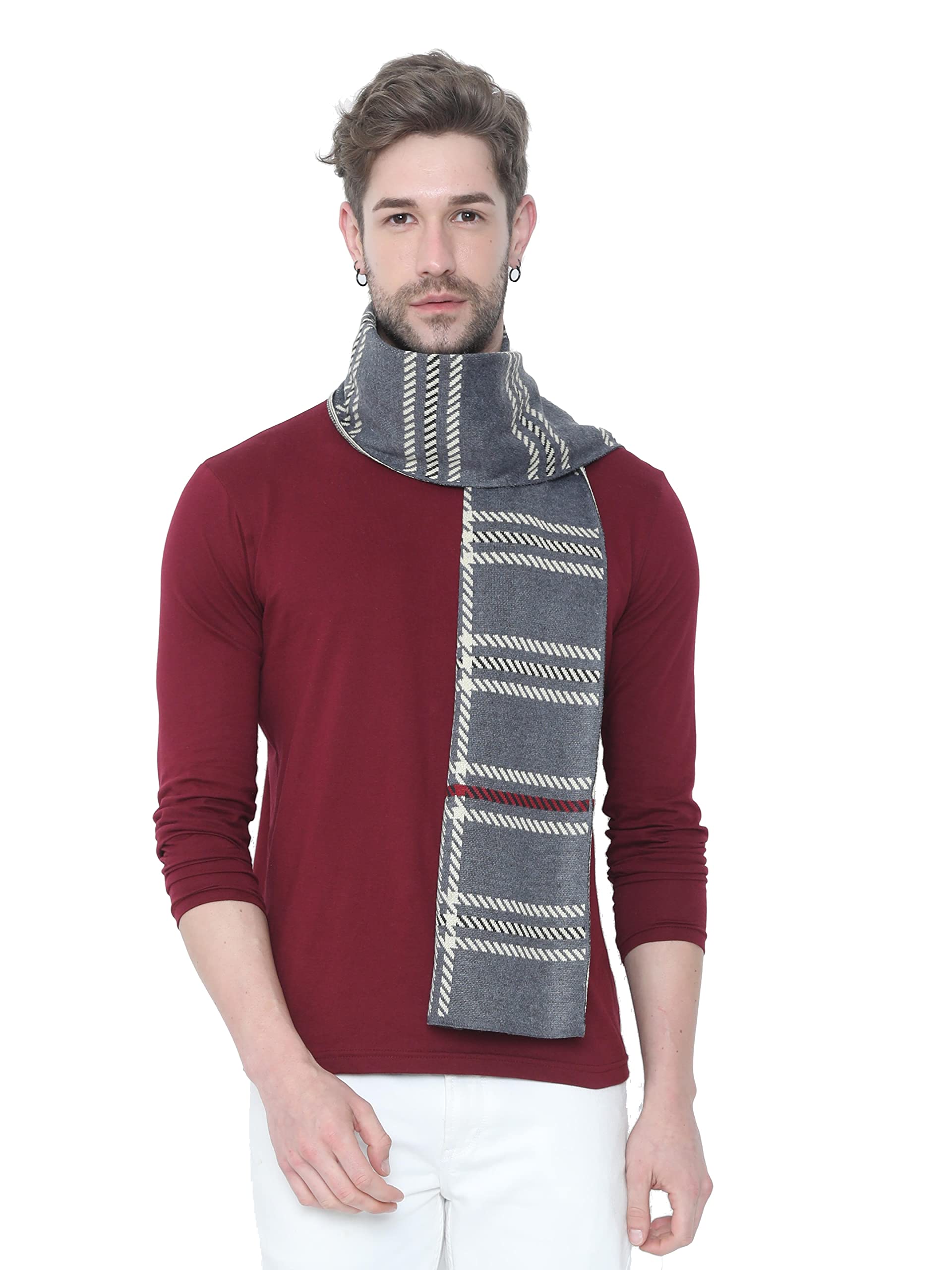 Checkered Woolen Muffler for Men & Women | Premium Soft Winter Scarf, Stole & Wrap with Cashmere-Feel Fabric | Warm Stylish Accessory | Size 30 x 175 cm-image-0