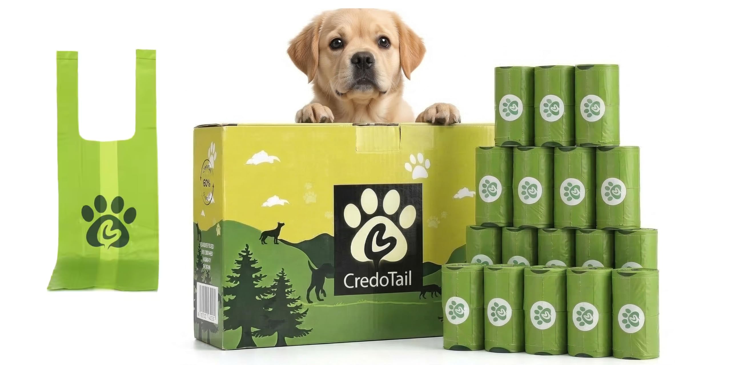 CredoTail Dog Poop Bags - 360 Count (24 Rolls) | Leak-Proof & Unscented Waste Bags for Dogs | Standard Roll Fits All Dispensers | Earth-Friendly Pet Waste Solution
