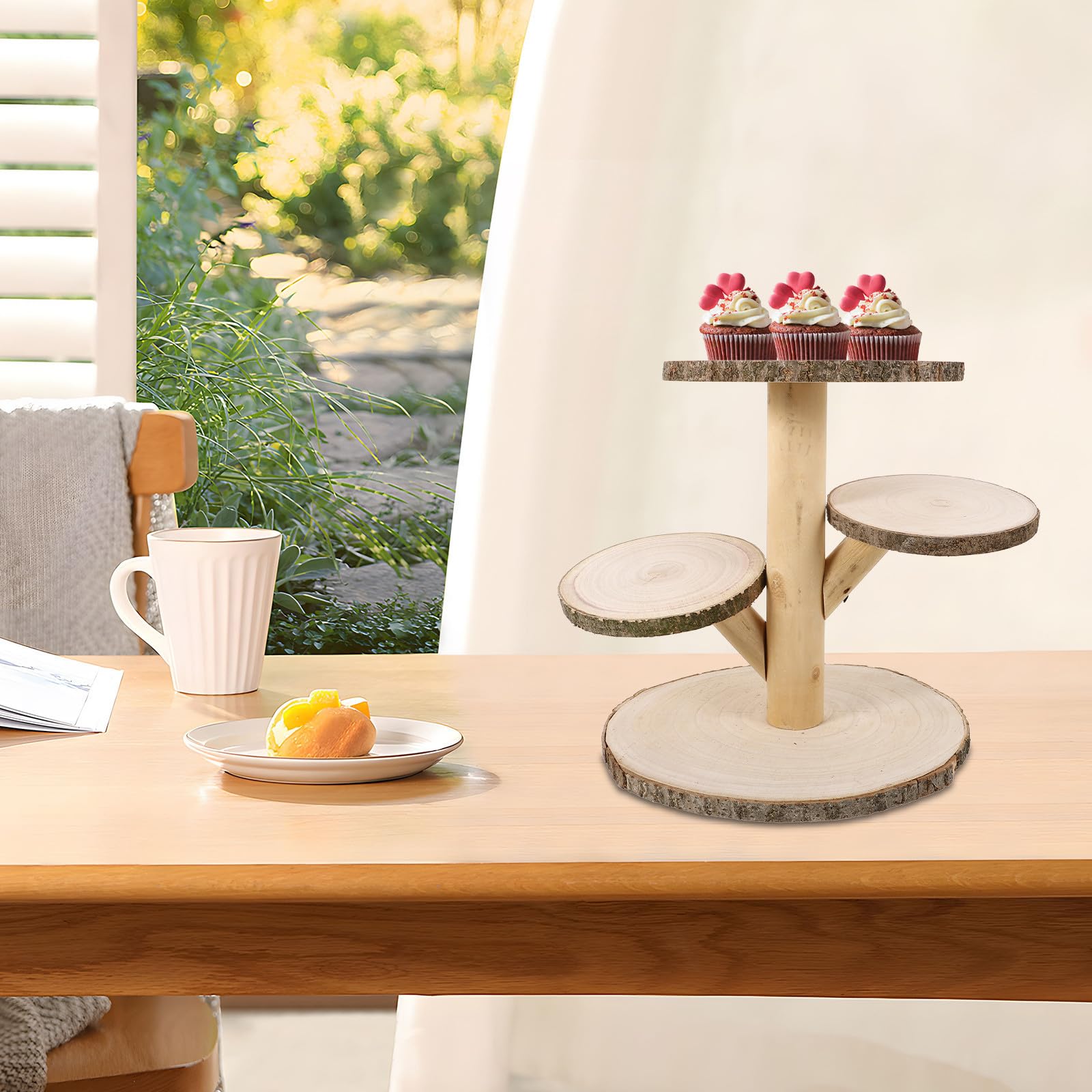 ibasenice Supporto Rustico per Cupcake in Legno a 4 Livelli, Espositore Rotondo per Dolci in Tema Country, per Matrimoni e Feste Design Pratico e Accogliente