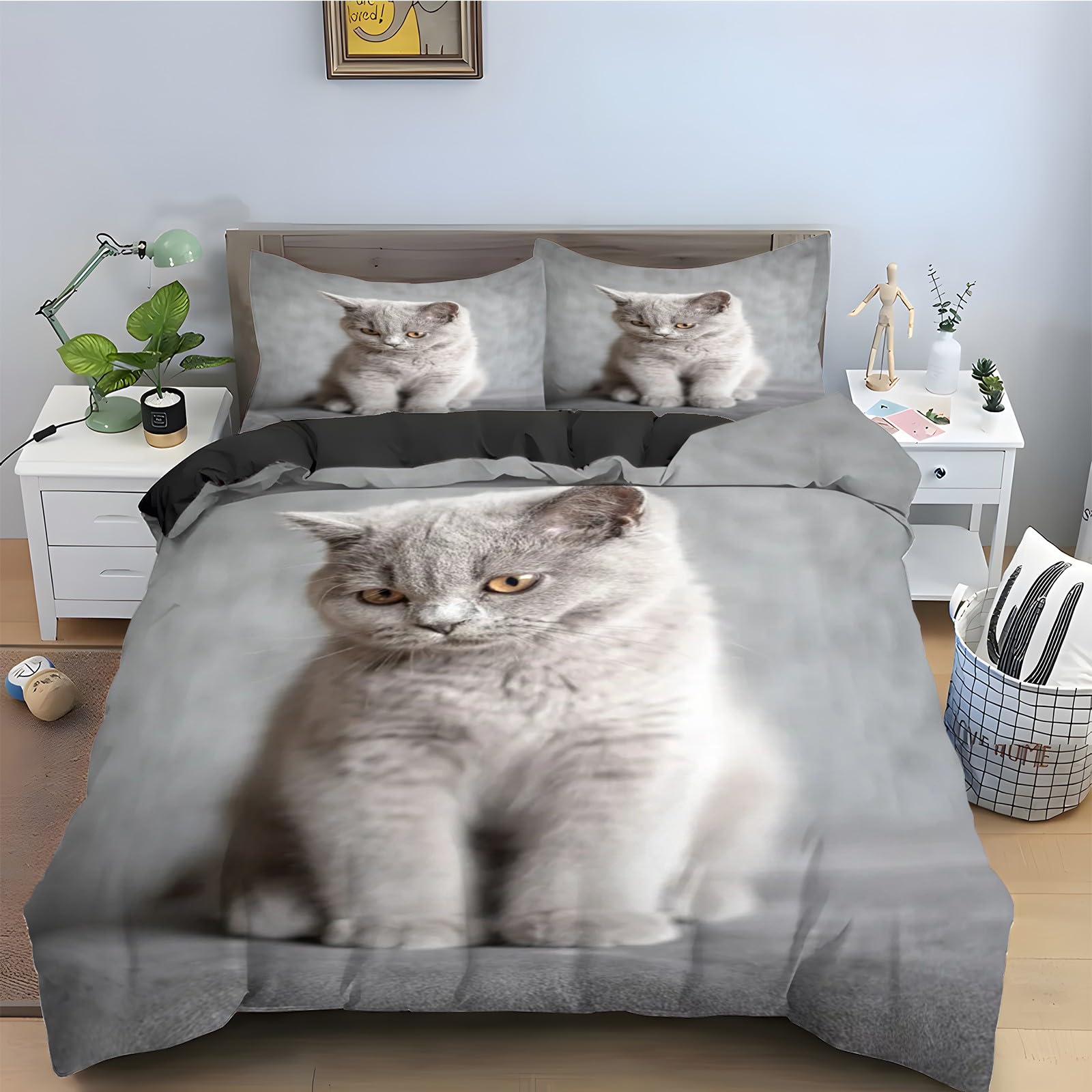 Parure de lit gris chat 160x200 cm pour une chambre cosy et relaxante