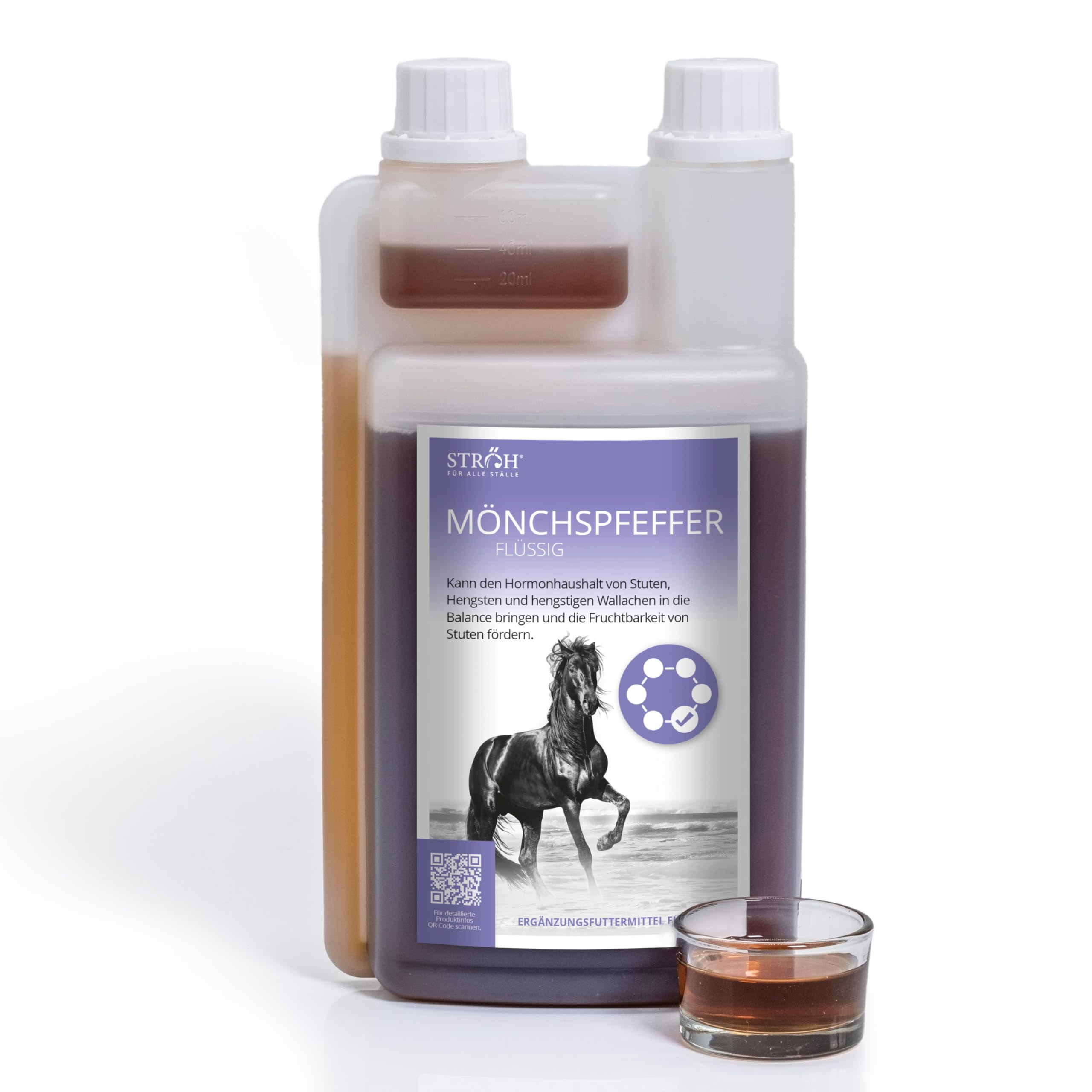 STRÖH Pimienta monje para caballos (1 l líquido en botella dosificadora) • Para un equilibrio hormonal estable en caballos • Especialmente adecuado para yeguas, sementales y castrados sementales •