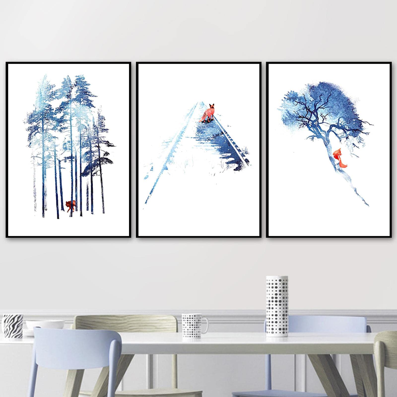 Mur art toile peinture neige et pin forêt renard abstrait nordique affiches imprime photos 50x70cm - 8