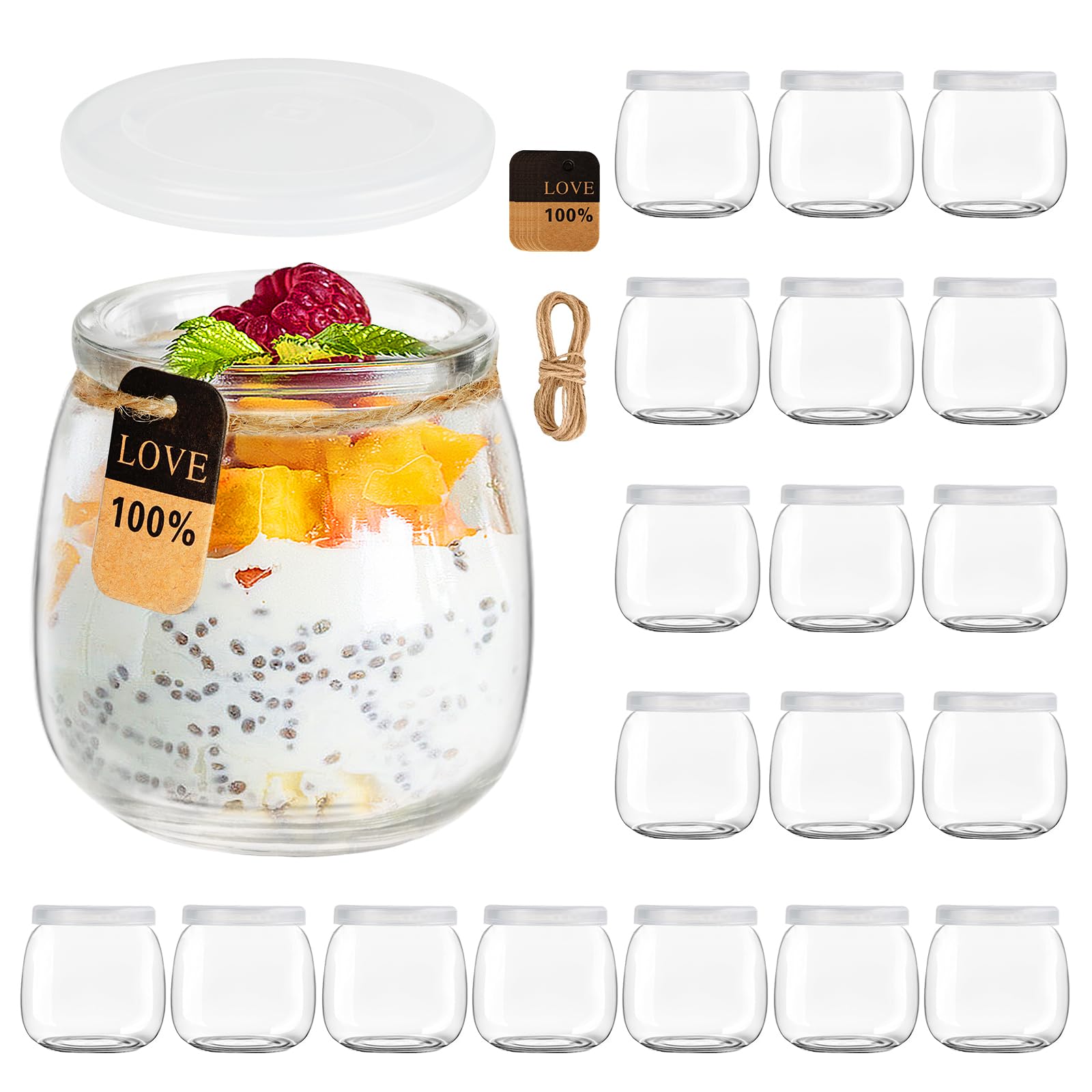 JMIATRY 36 bicchieri da yogurt con coperchio, 150 ml, con coperchio, per yogurt, dessert, budino, latte, marmellata