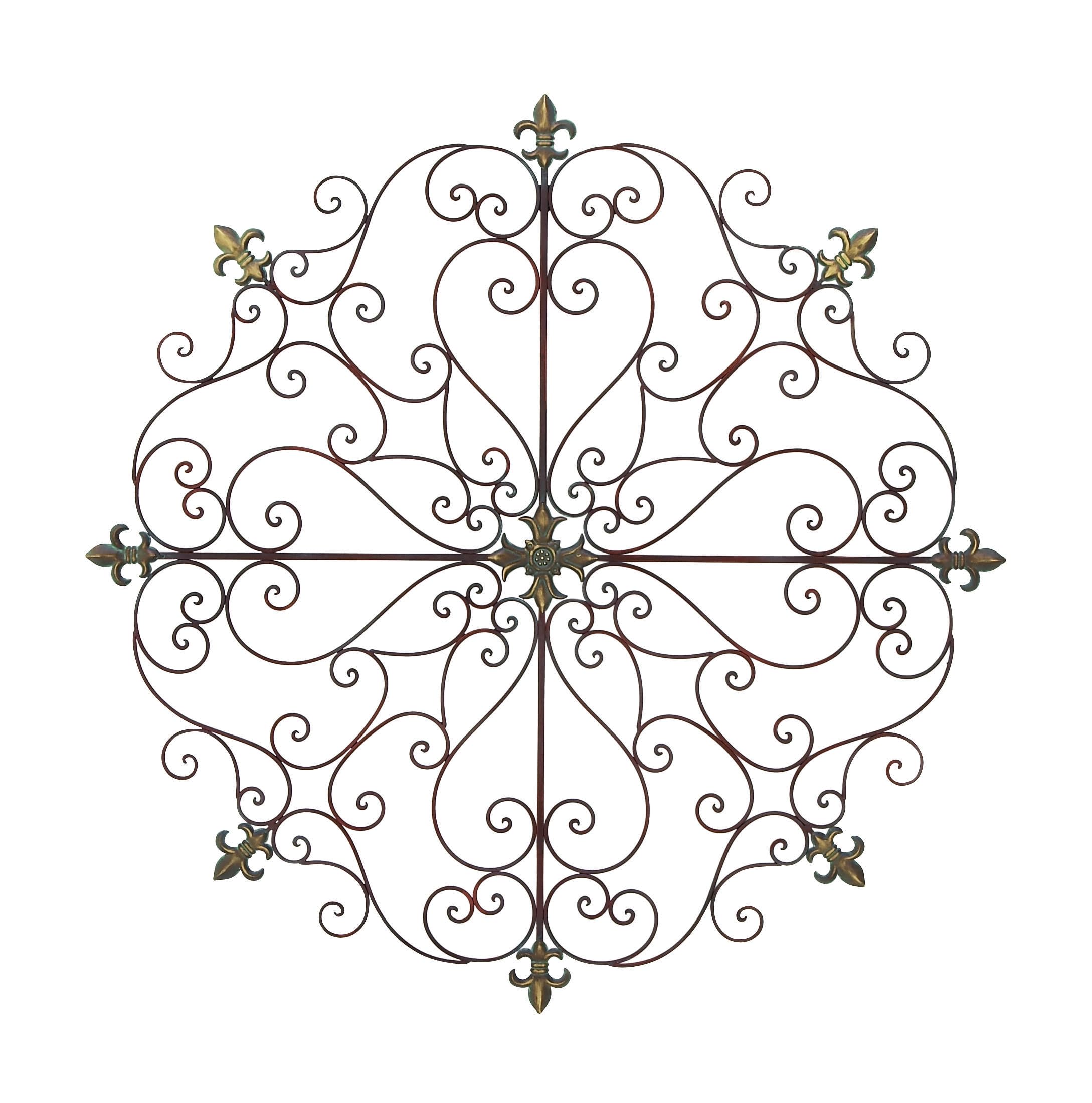 Deco 79 Metal Fleur De Lis Home Wall Decor Scrolled Medallion Wall Sculpture, Wall Art 42" x 1" x 42", Brown