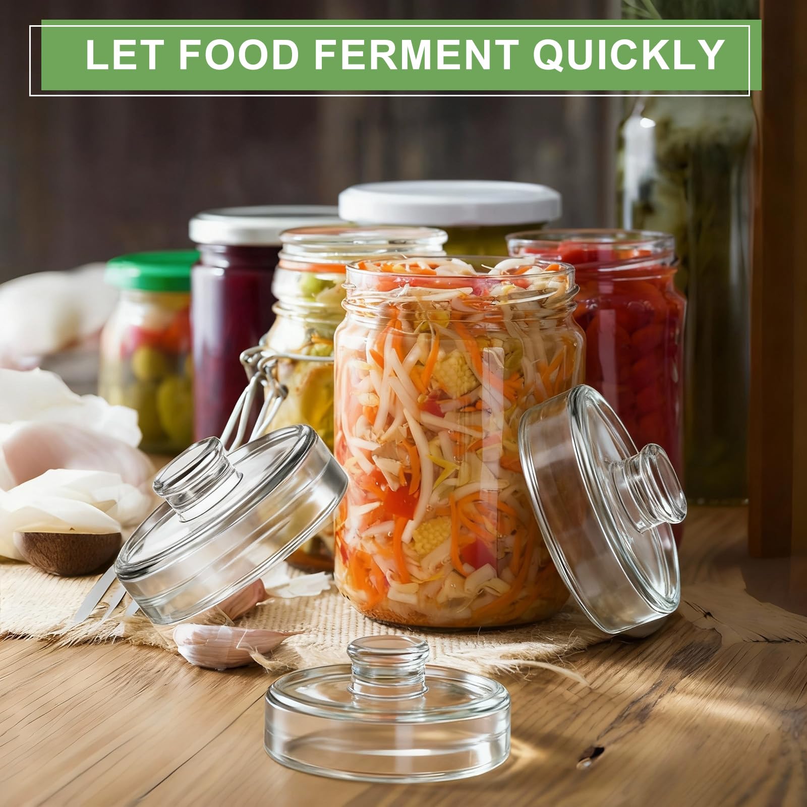 Lot de 4 Poids de Fermentation en Verre 7cm Poids pour Fermentation avec Poignées pour Conserve, Saumure & Marinade des Légumes