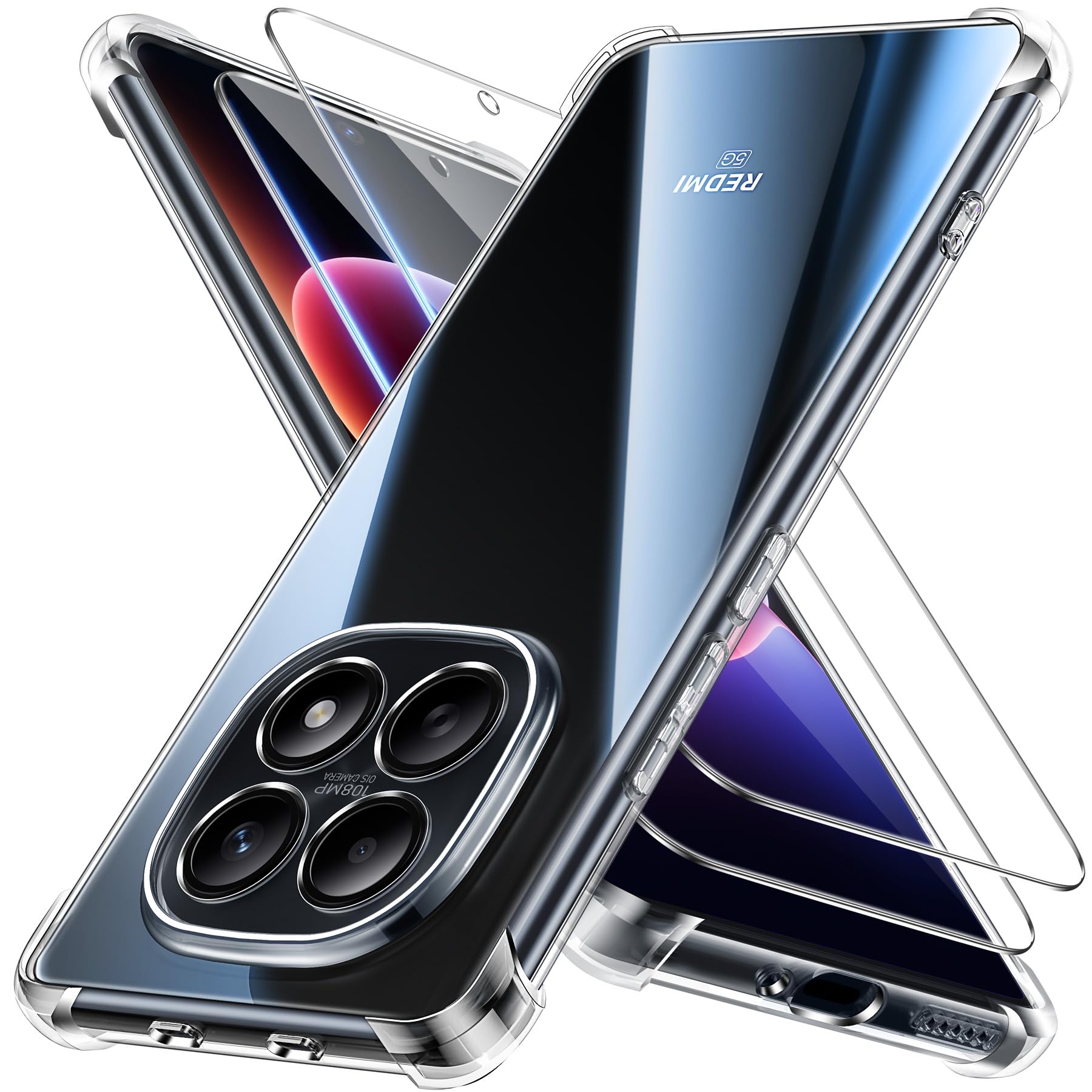 FLLAO Hülle Kompatibel mit Xiaomi Redmi Note 15 Pro 5G(Nicht für 4G) und 2 Stück Schutzfolie,Handyhülle Weiche TPU Stoßfest Kratzfest Dünn Schutzhülle Bumper Cover Case Transparent