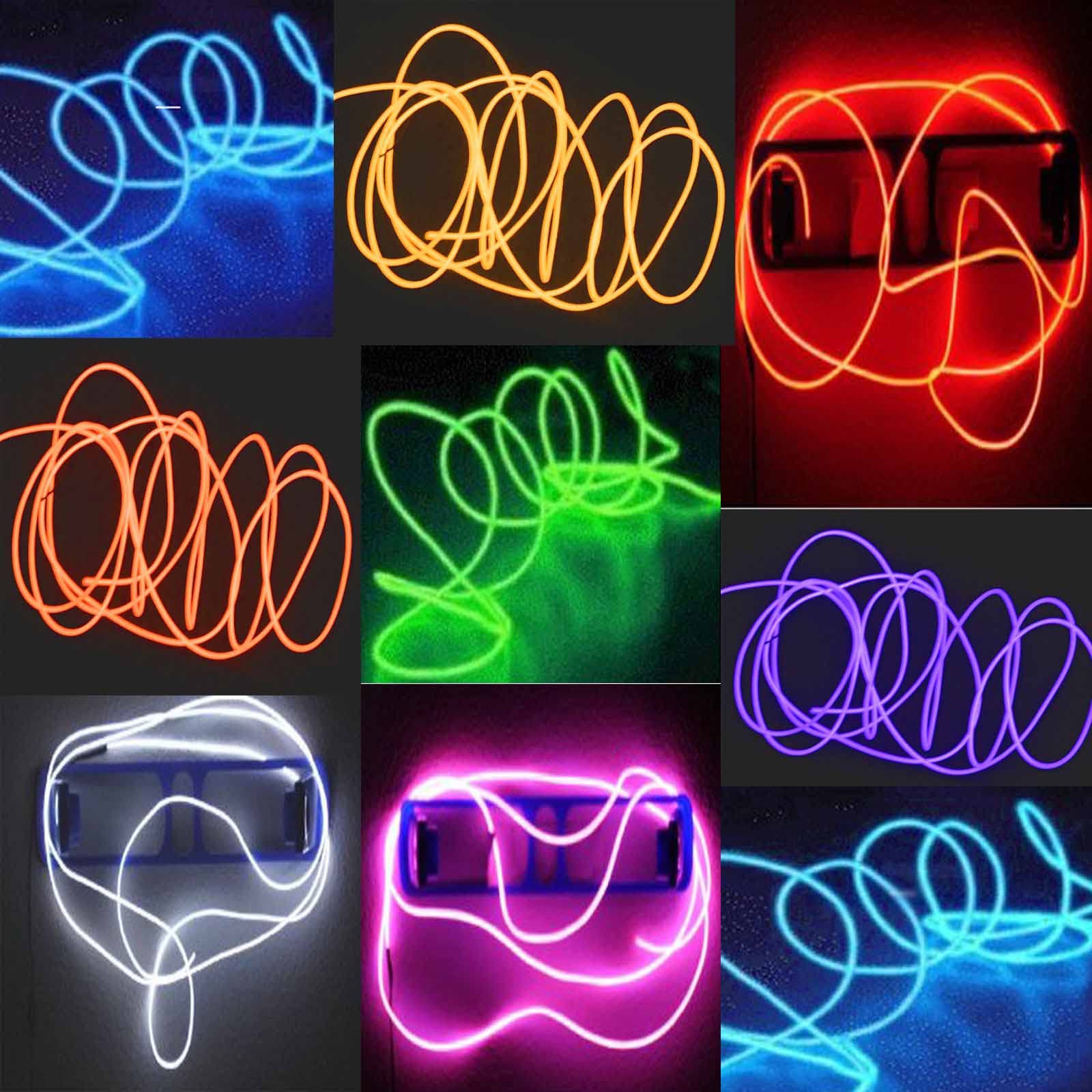 TDLTEK 15 Pack EL Wire Portable Neon Lights 9ft Cuttable Neon Glowing Strobing Electroluminescent Light Battery Powered LED Lights Glow in The Dark Costume with Battery Pack for Party, DIY Decoration