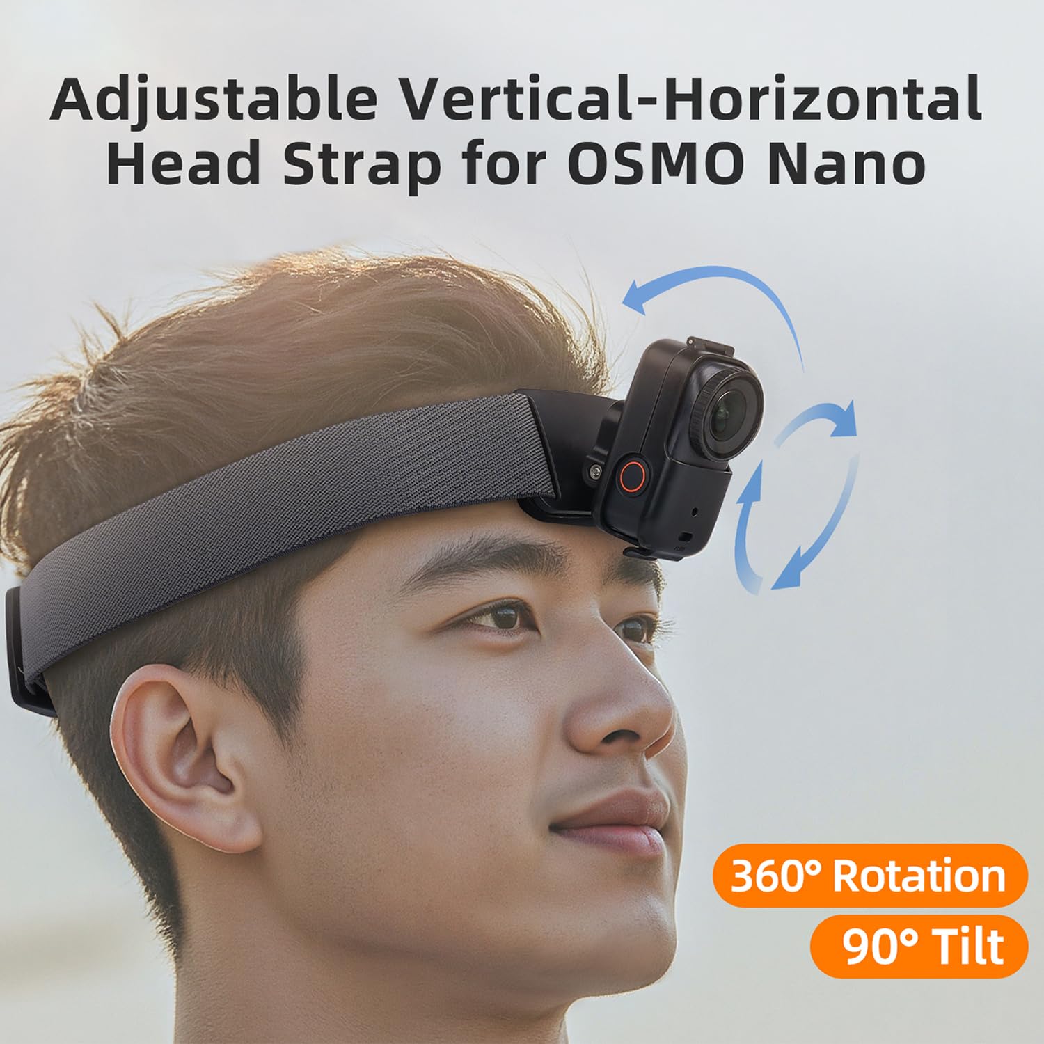 Soporte Arnés para Cabeza Compatible con dji Osmo Nano, Rotación de 360° Ajustable Horizontal-Vertical, Sujeción Manos Libres para Deportes al Aire Libre, Running, Ciclismo, Esquí, Vlogging