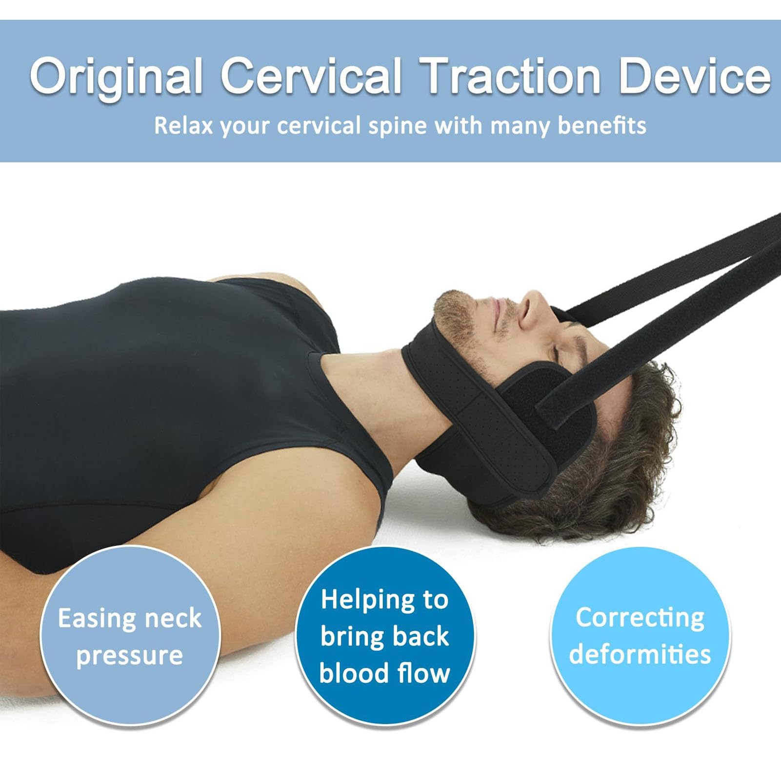 Correa de estiramiento el cuello, dispositivo tracción cervical correa el cuello el dolor cuello con correa para la barbilla asa, herramienta descompresión quiropráctica la columna