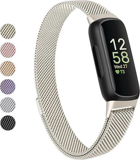 Vanjua for Fitbit Inspire 3 Bands Women Men, Stainless Steel Metal Mesh Loop Adjustable Magnetic Wristband Replacement Straps Compatible with Fitbit Inspire 3 Fitness Tracker