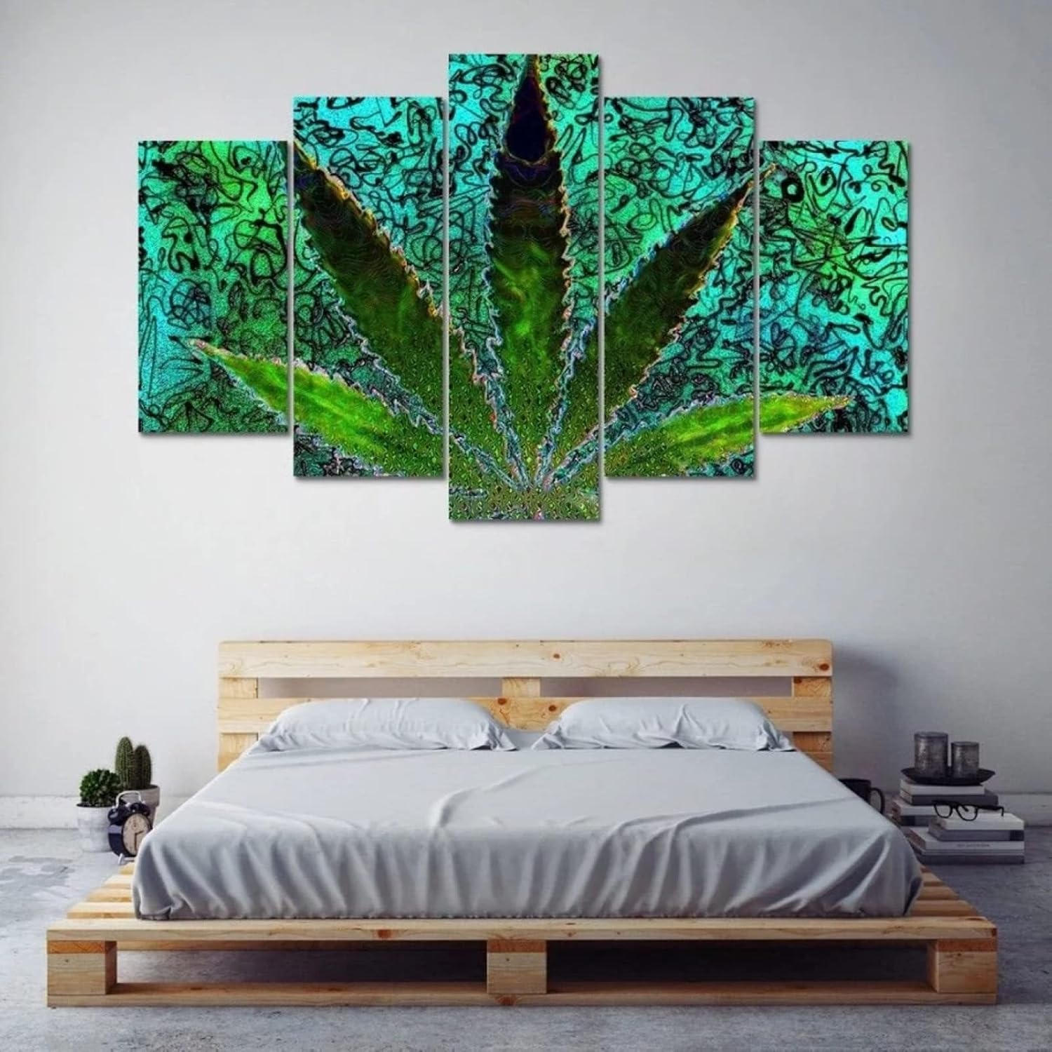 5 Piezas Lienzos Cuadros Pinturas Hoja de Marihuana psicodélica Impresiones En Lienzo Decoración para El Arte De La Pared del Hogar, Salón Oficina Mordern Decoración Artística