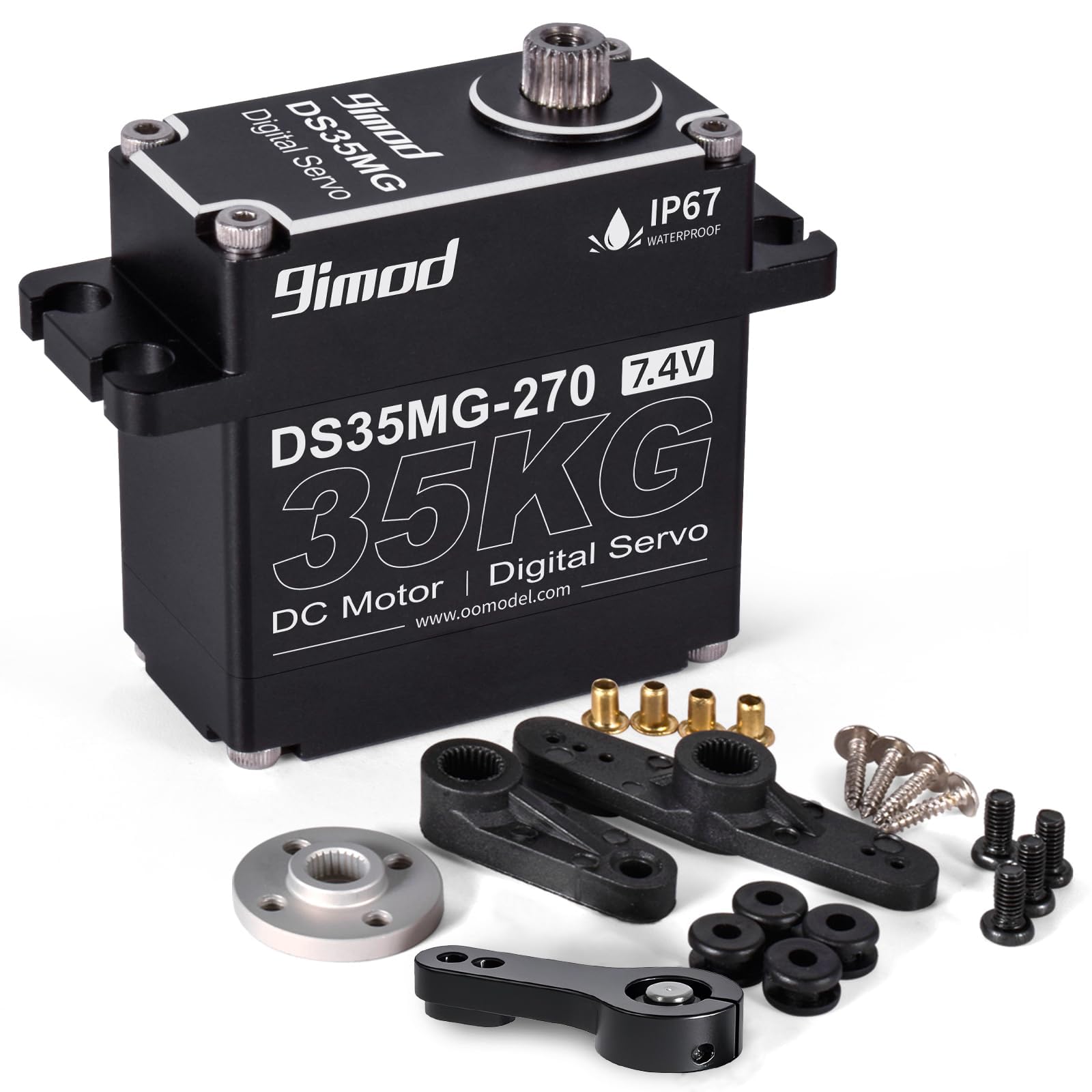 35KG Waterproof High Torque Servo 7.4V Coreless RC Steering Servo Motors Metal Gear Digital Servo for 1/8 1/10 1/12 RC Car, R/C Model DIY Car Robot High Speed Servo with 25T Servo Horn, 270 Degree
