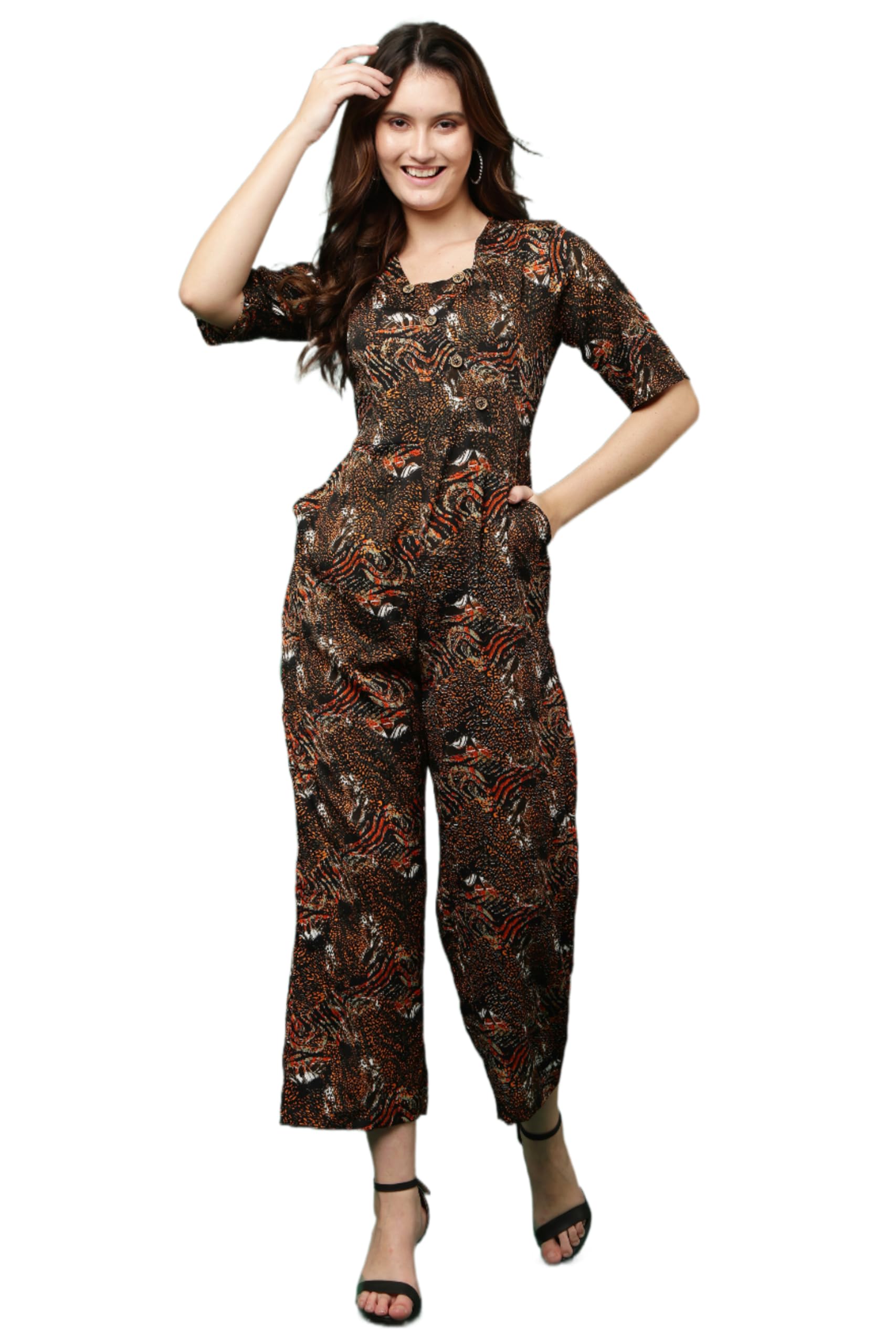 Women's Stylish Printed Jumpsuit with Pockets | Trendy One Piece Dress for Party, Office & Casual Romper Wear