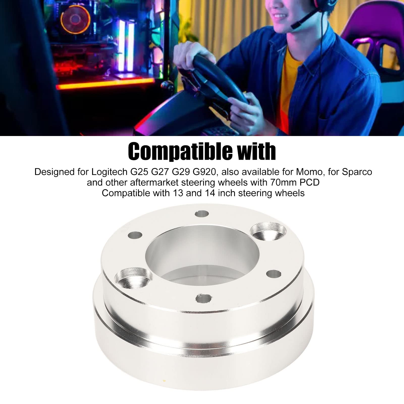 Piastra Adattatore per Volante da 70 Mm per Logitech G25 G27 G29 G920, per Momo, Spacro, 13 14 Pollici in Lega di Alluminio PCD Racing Car Game Modifica (Argento)