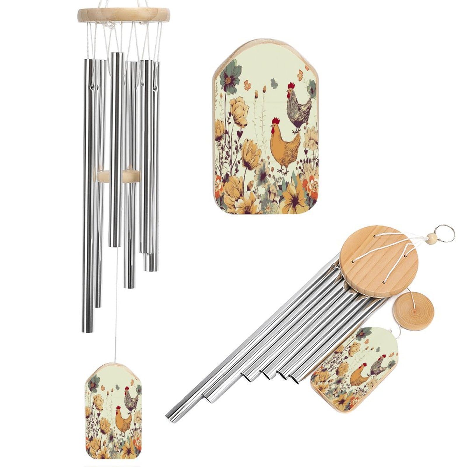 Btcowzrv Style Hen Flying Butterflies Among Flowers Wind Chimes For Outside, Hanging Windchimes With 6 Aluminum Tubes, Memorial Wind Chime For Patio Backyard Garden And Outdoor Decor
