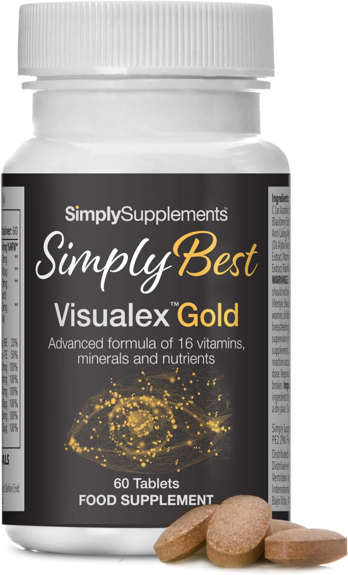 Visualex Gold Tablets for Eyes & Vision | Comprehensive Formula Including Bilberry Extract, Lutein, Beta Carotene & Vitamin C | 60 Premium Capsules | Manufactured in the UK