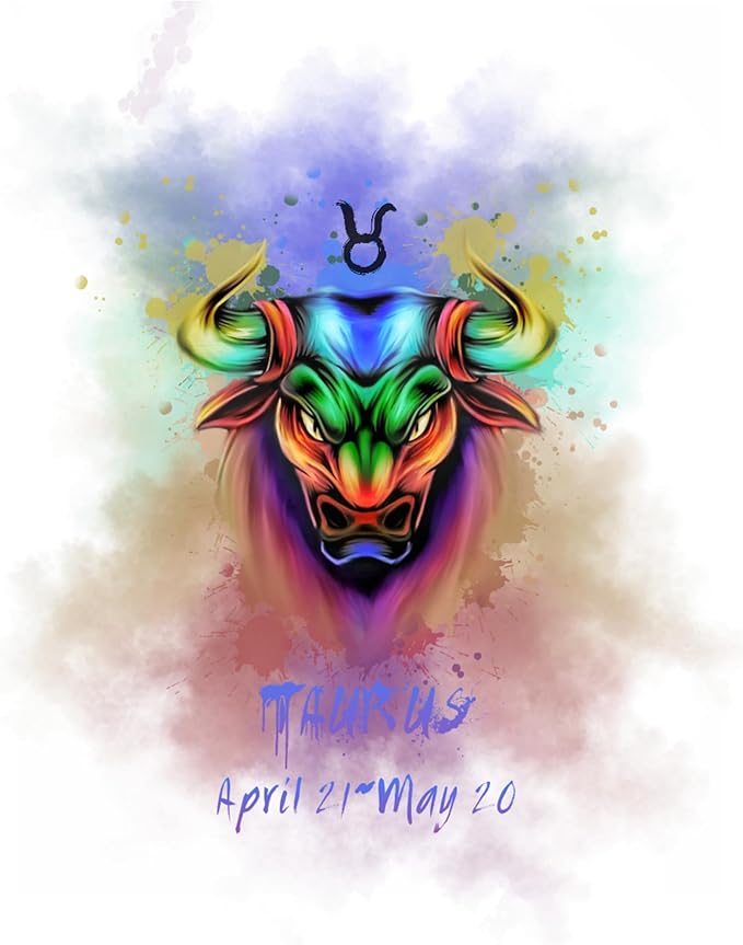 H+CO Inspired Taurus Zodiac Sign – The Bull, Colorful Artwork, Ideal Poster wall Art Décor for Home, Office, Bedroom, Kitchen, Children room, and Games Room Unframed 8 x 10 Inch