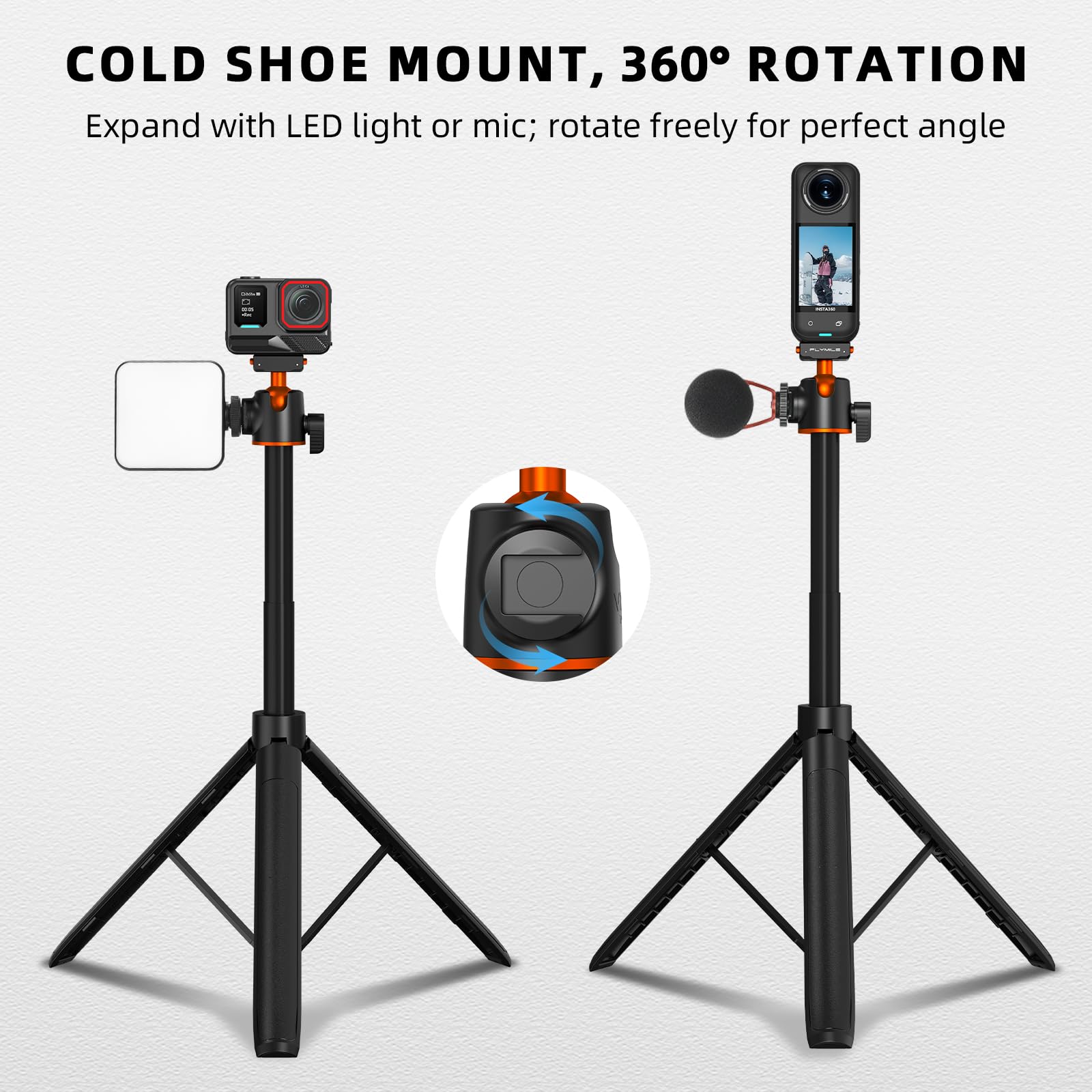 Treppiede per Insta360 X5 ACE Pro 2, bastone per selfie da 55 pollici a sgancio rapido, asta di estensione da tavolo con impugnatura portatile, supporto con slitta fredda per Insta 360 X5, ACE Pro 2