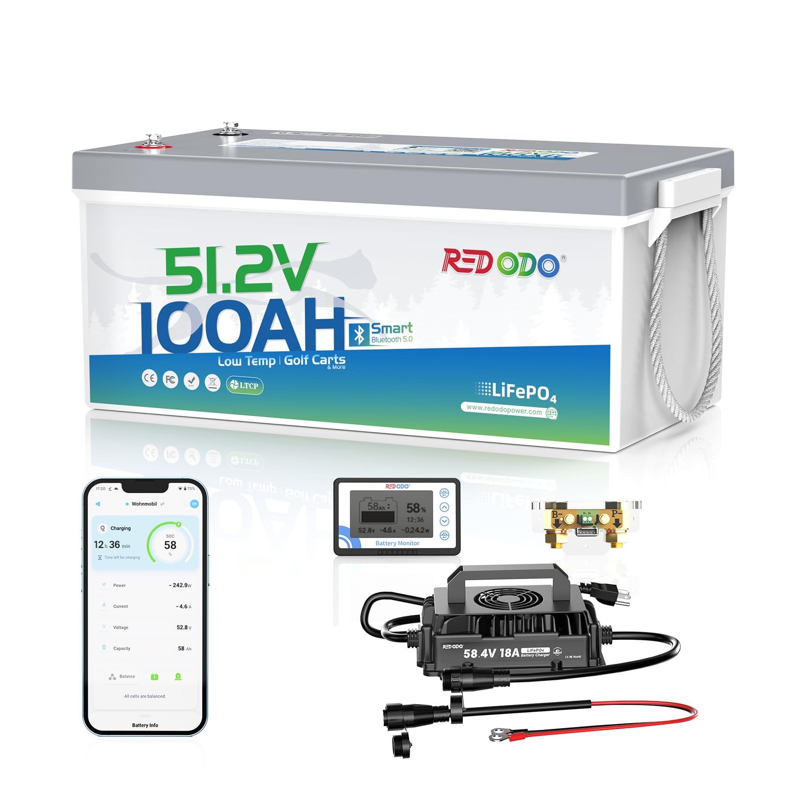Redodo 48V 100Ah LiFePO4 Lithium Battery Kit for Golf Cart