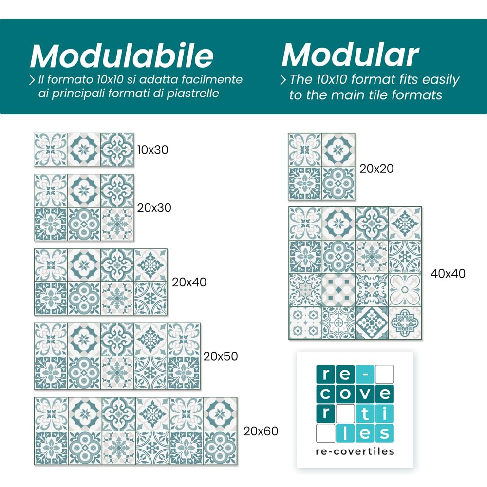 RE-COVERTILES - Adesivi per Piastrelle Bagno e Cucina 24 Pz 10x10 cm - PS00172 Decorazione murale in PVC impermeabile mattonelle mosaico stile cementine Azulejos