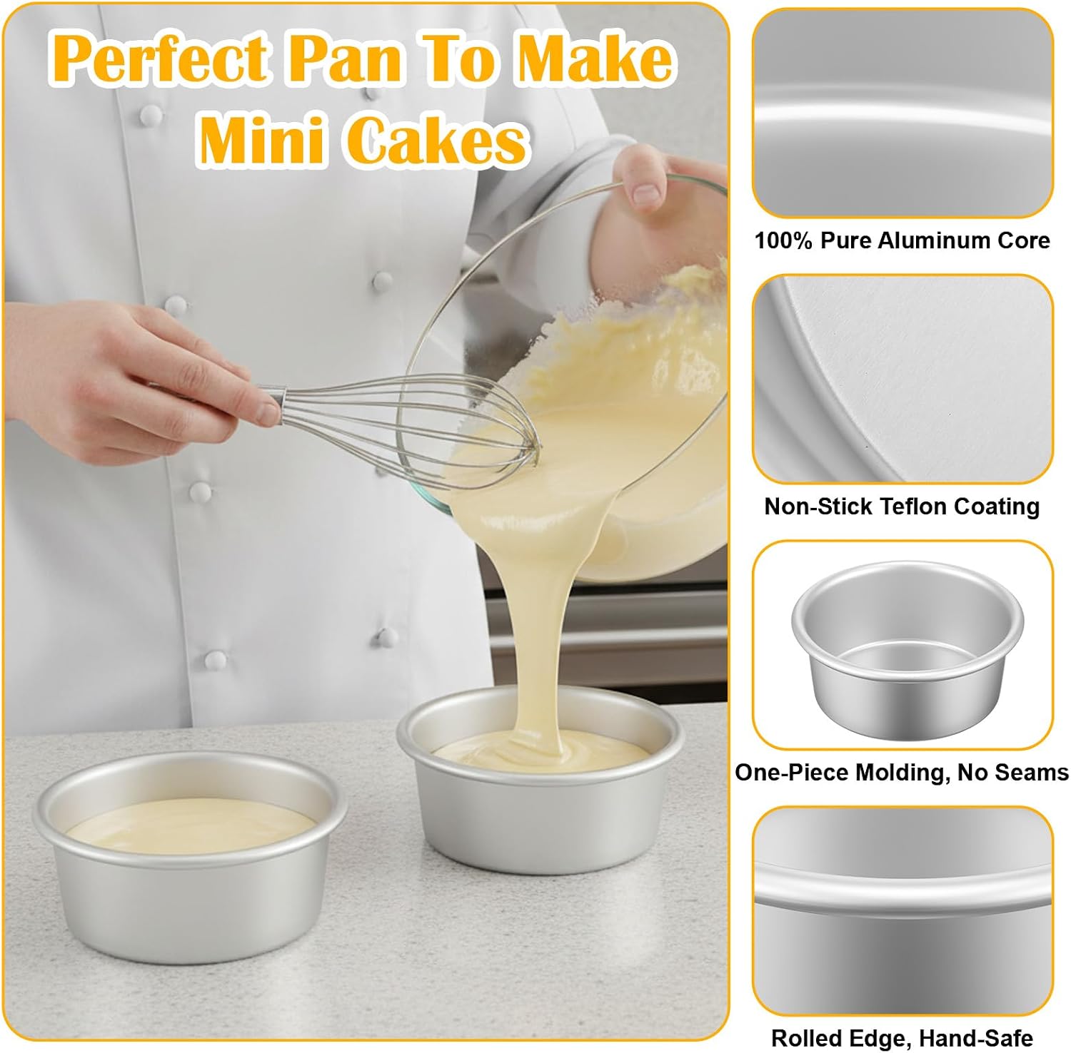 14 Pcs 4.5 Inch Round Cake Pans Set Nonstick Aluminum Baking Pans with 100 Sheets Parchment Paper Leakproof Easy Release Mini Cake Molds for Cheesecake, Pizza, Quiche and Home Baking