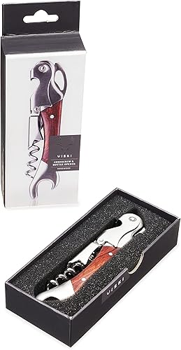 Viski Abrebotellas de gran tamaño con doble bisagra y cortador de papel de aluminio, sacacorchos de camarero, mango de llave de vino, madera pulida